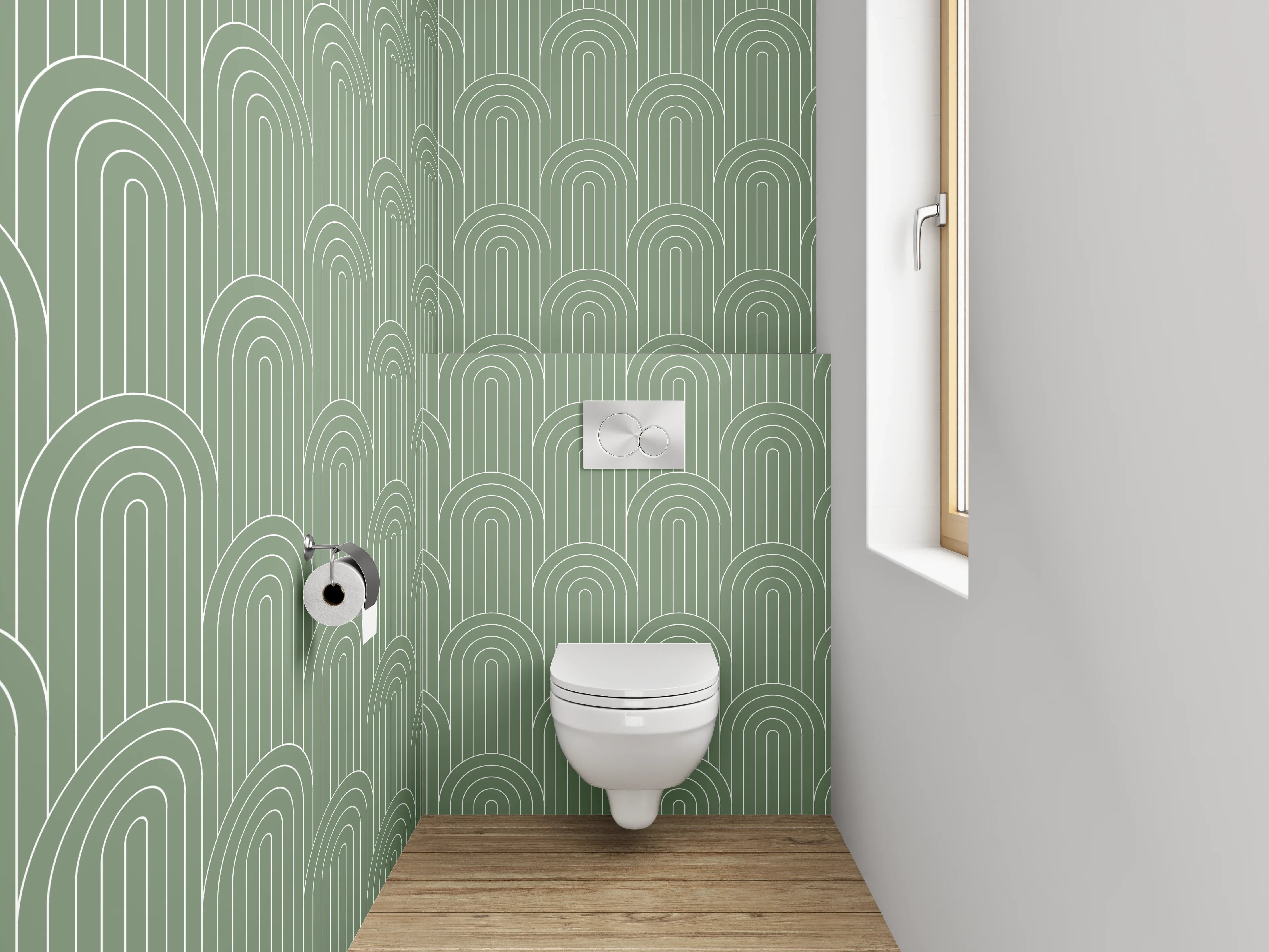 WC-Rückwand - Retro-Design in Grün mit Grauweiß