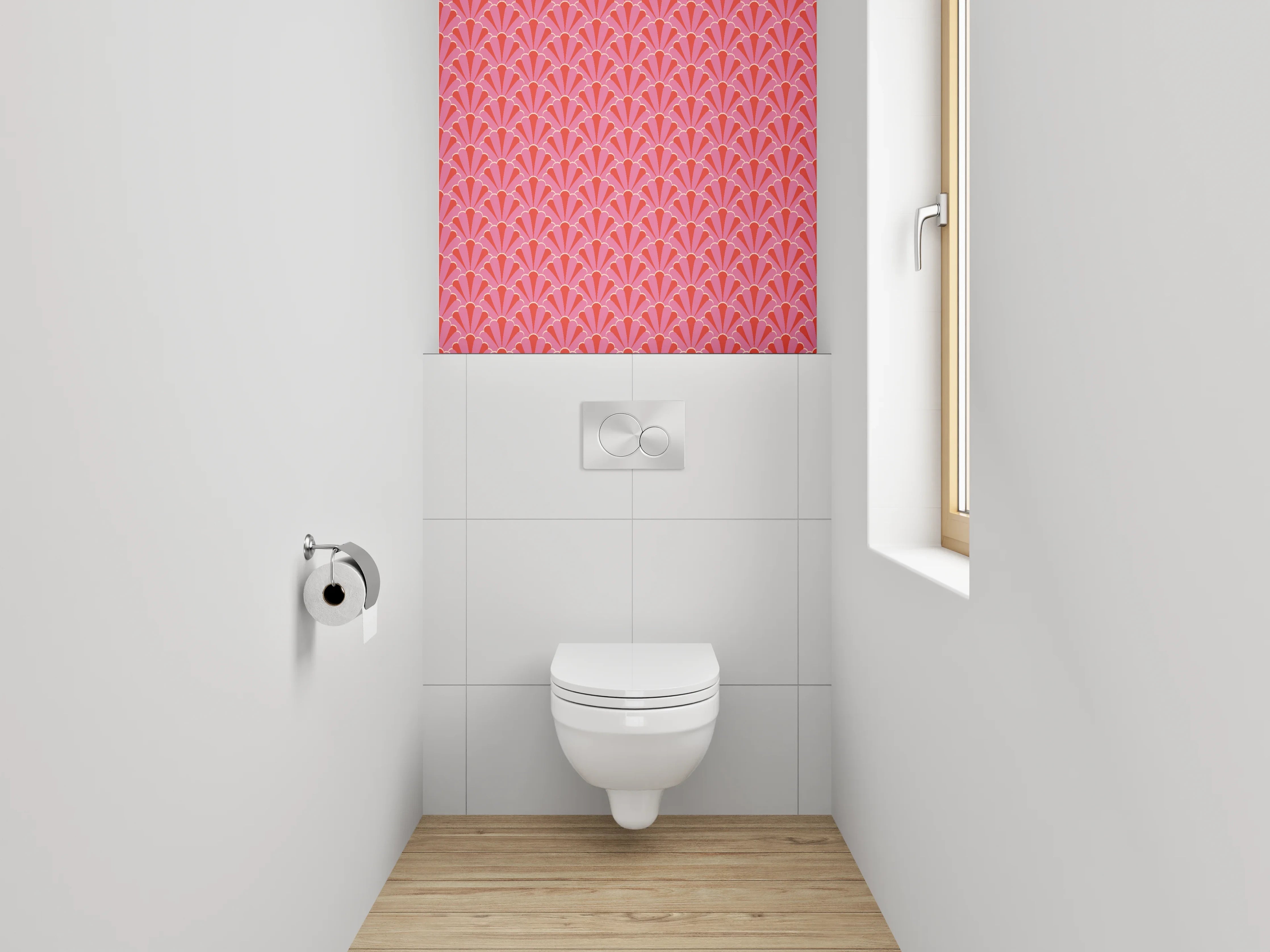 WC-Rückwand - Retro Fächer-Muster Rosa-Rot