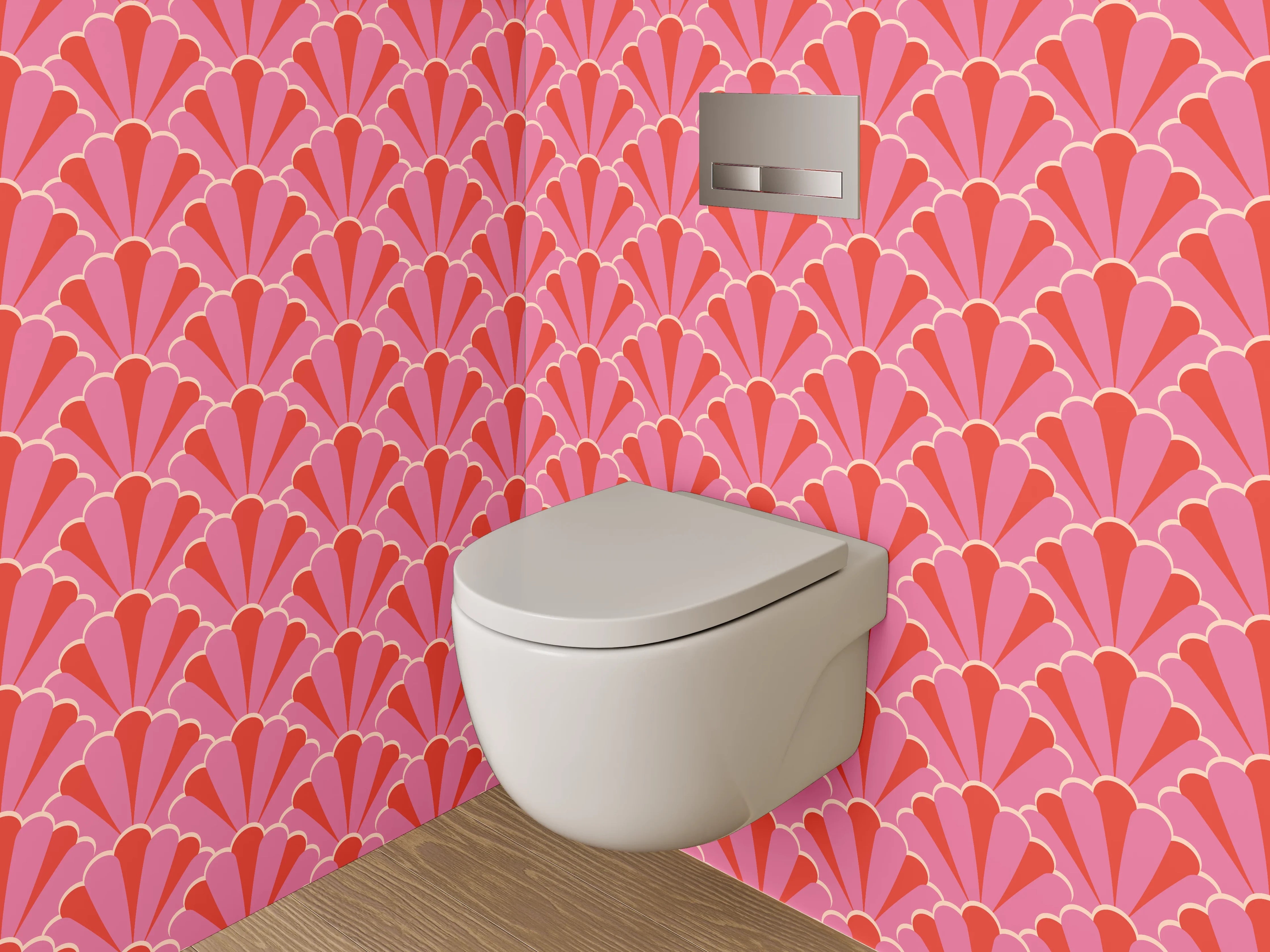 WC-Rückwand - Retro Fächer-Muster Rosa-Rot