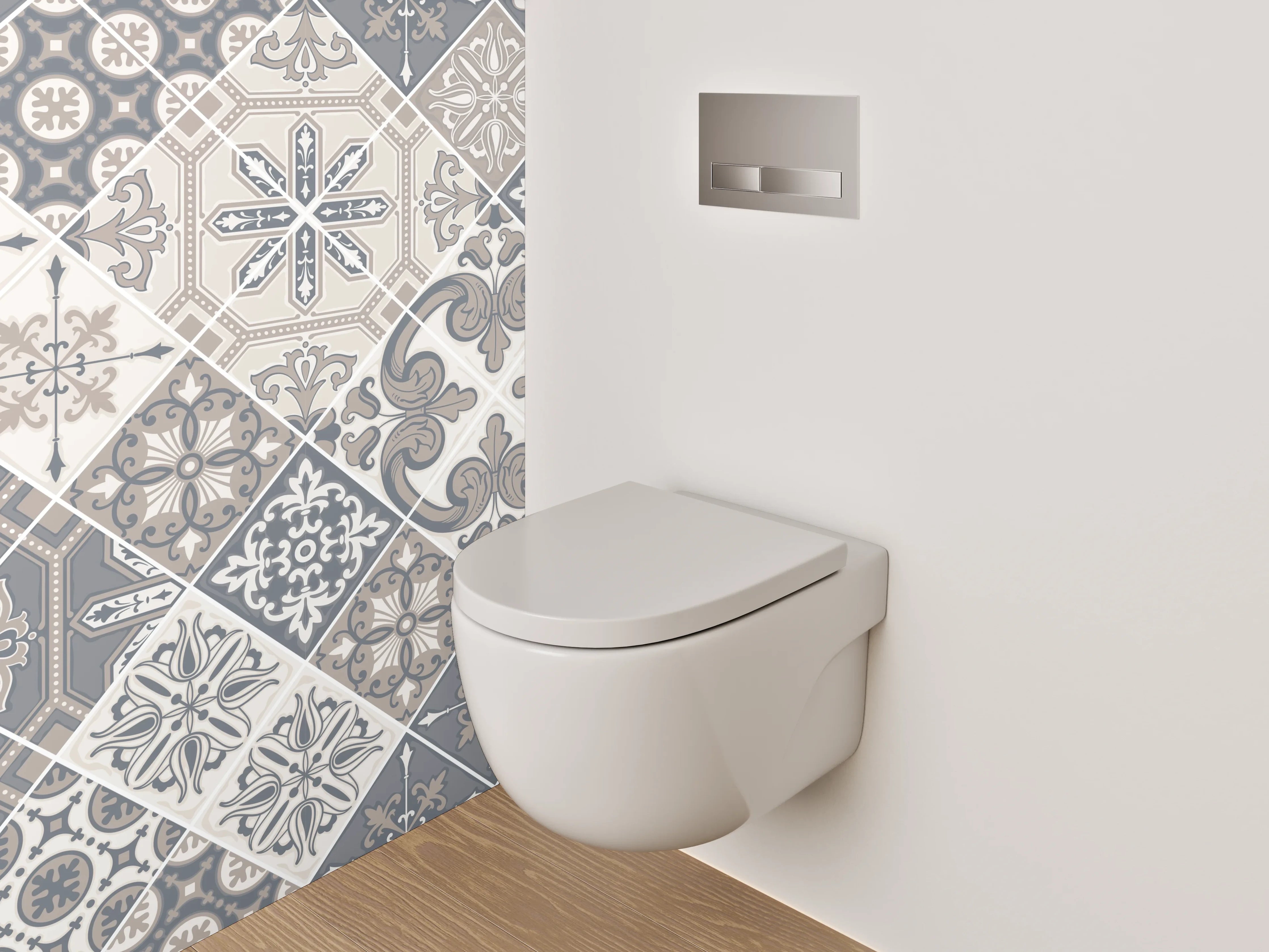 WC-Rückwand - Retro Fliesen Grau-Weiß Musterdesign