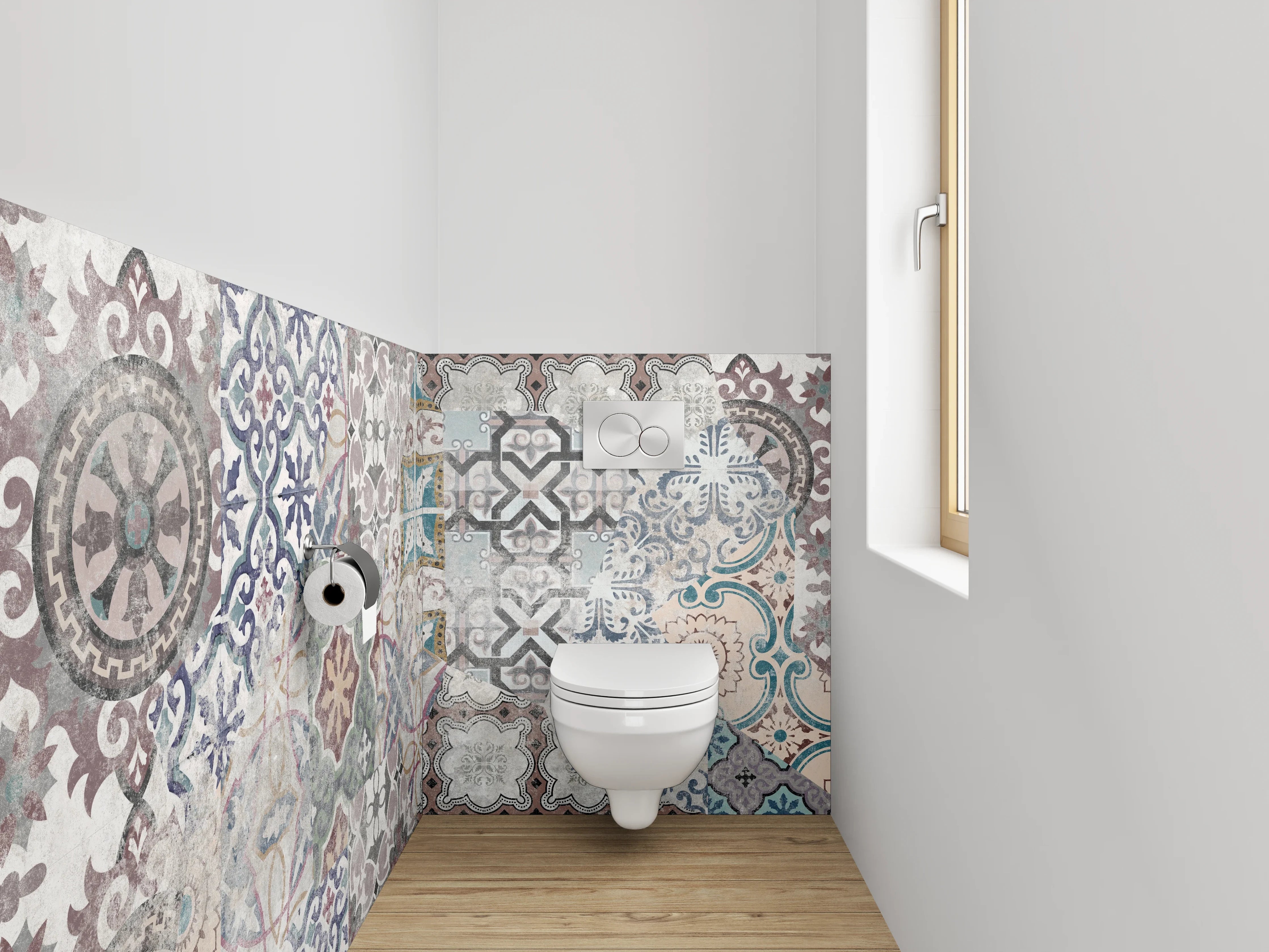 WC-Rückwand - Retro Fliesen Muster Patchwork