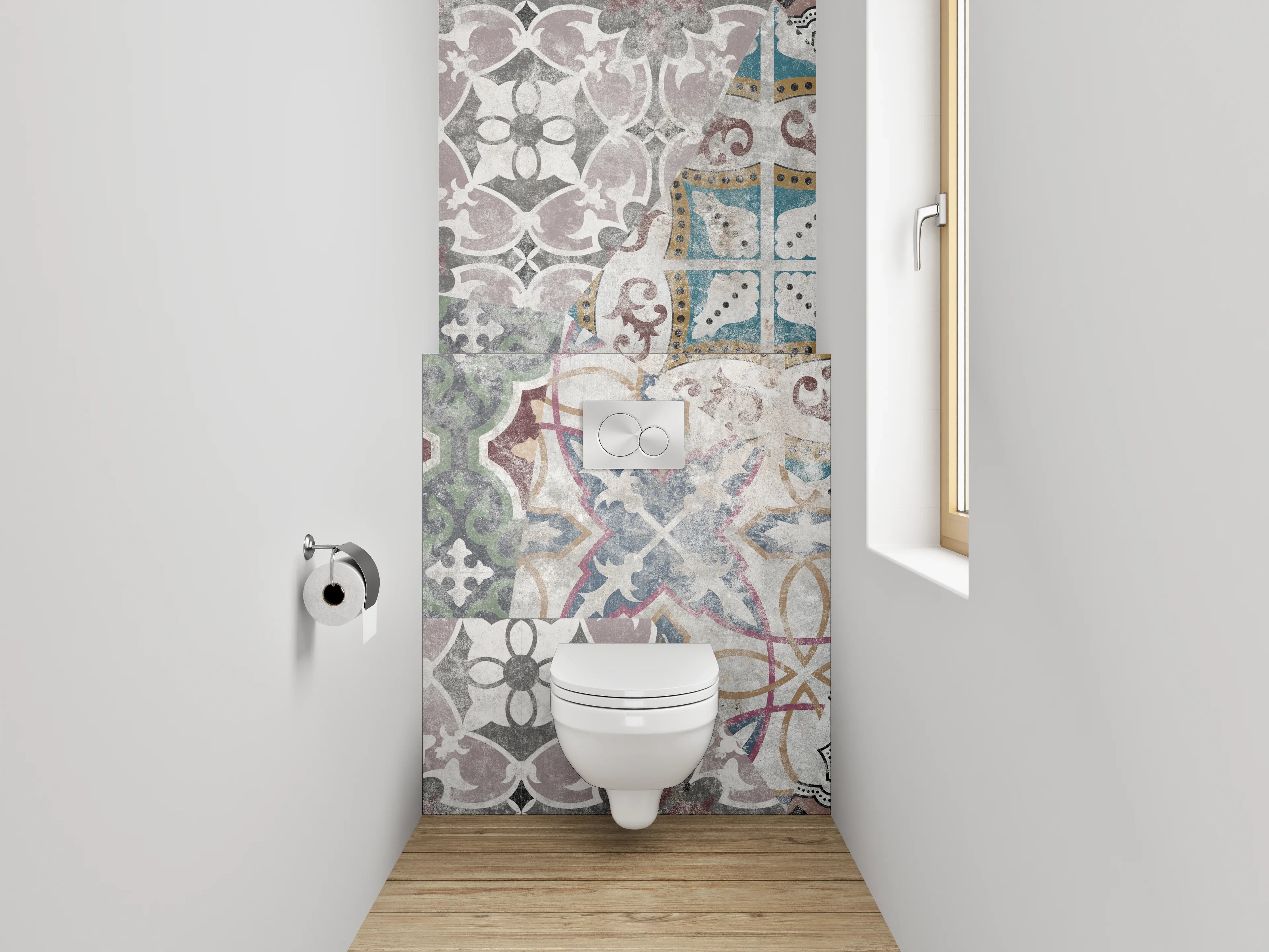 WC-Rückwand - Retro Fliesen Muster Patchwork