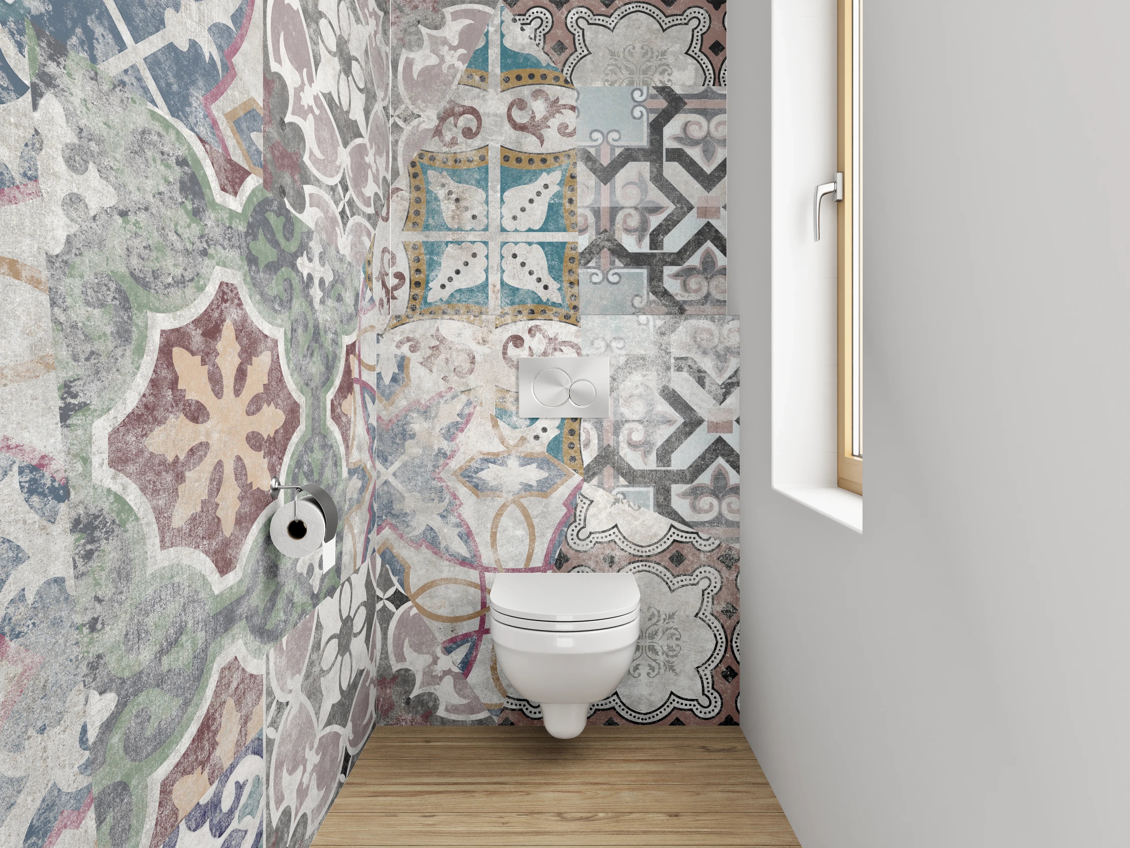 WC-Rückwand - Retro Fliesen Muster Patchwork