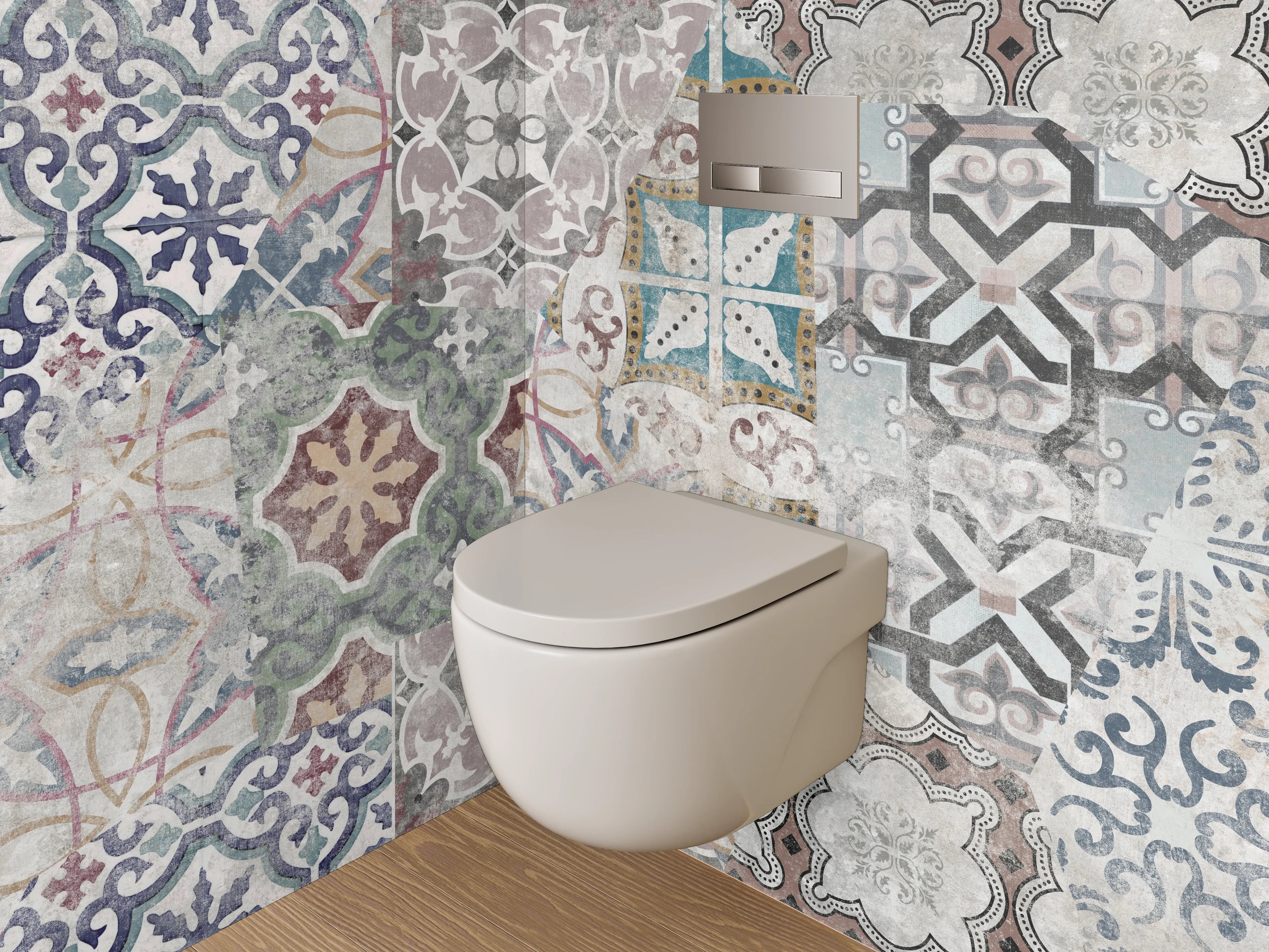 WC-Rückwand - Retro Fliesen Muster Patchwork
