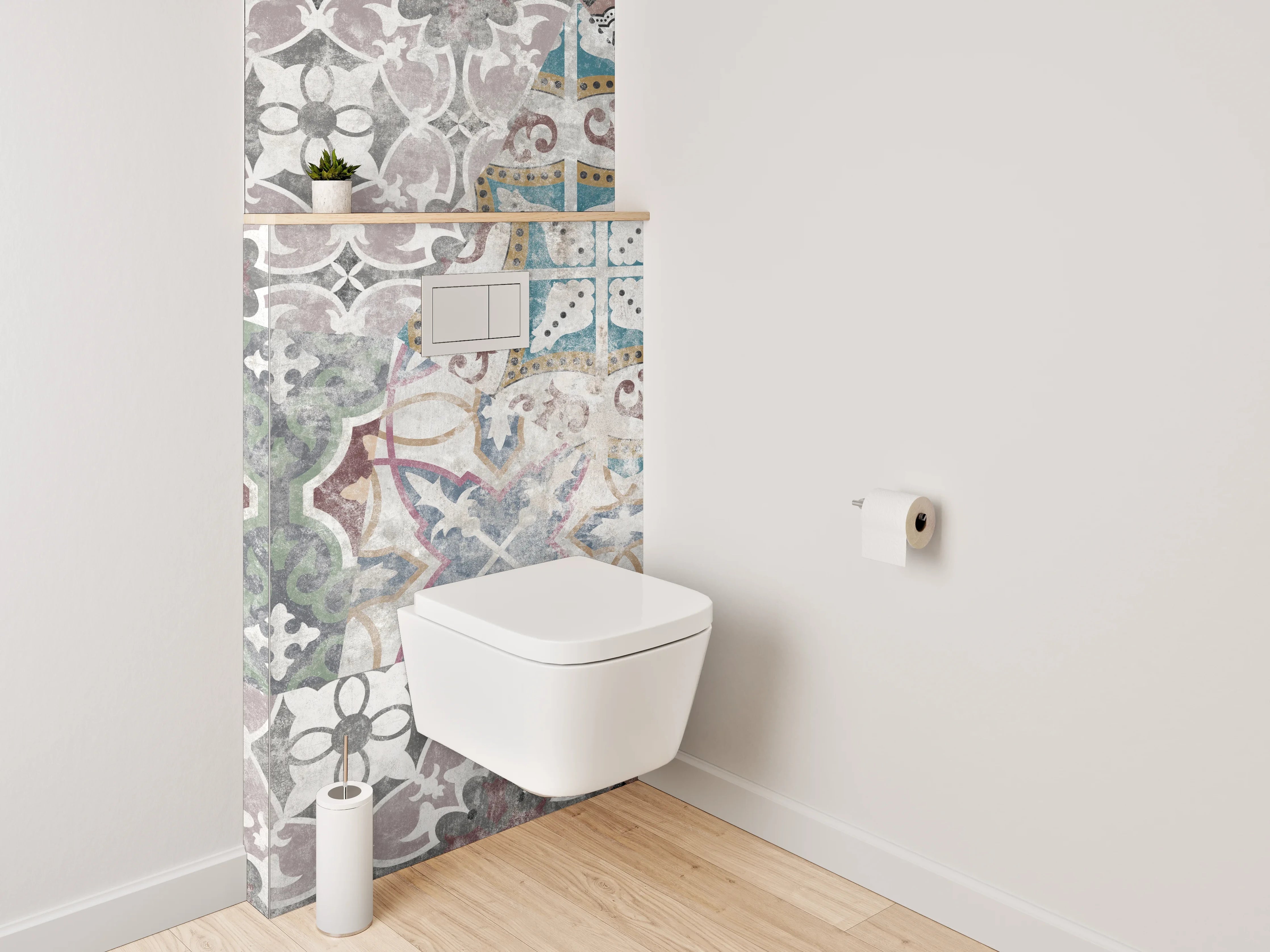 WC-Rückwand - Retro Fliesen Muster Patchwork