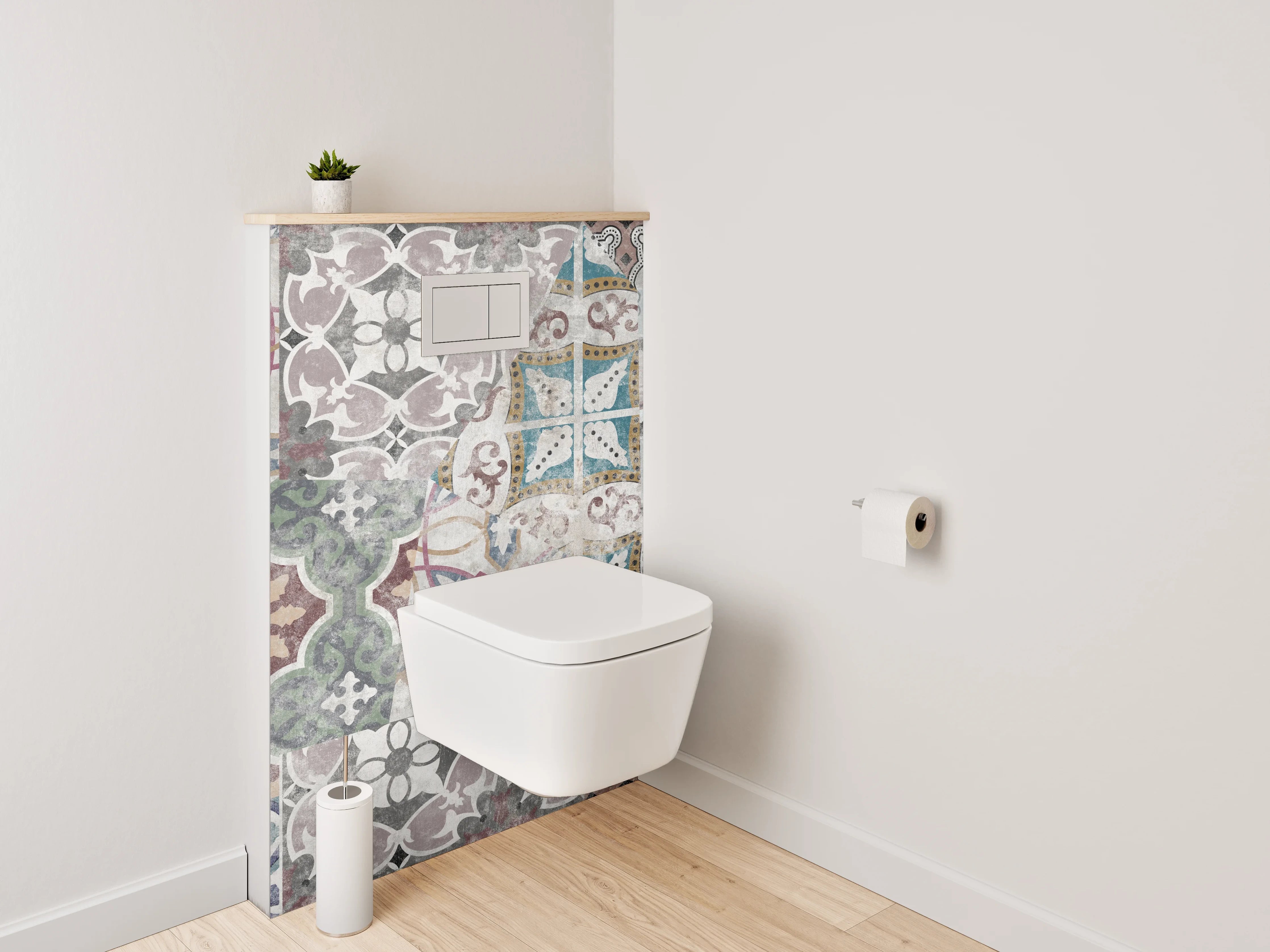 WC-Rückwand - Retro Fliesen Muster Patchwork