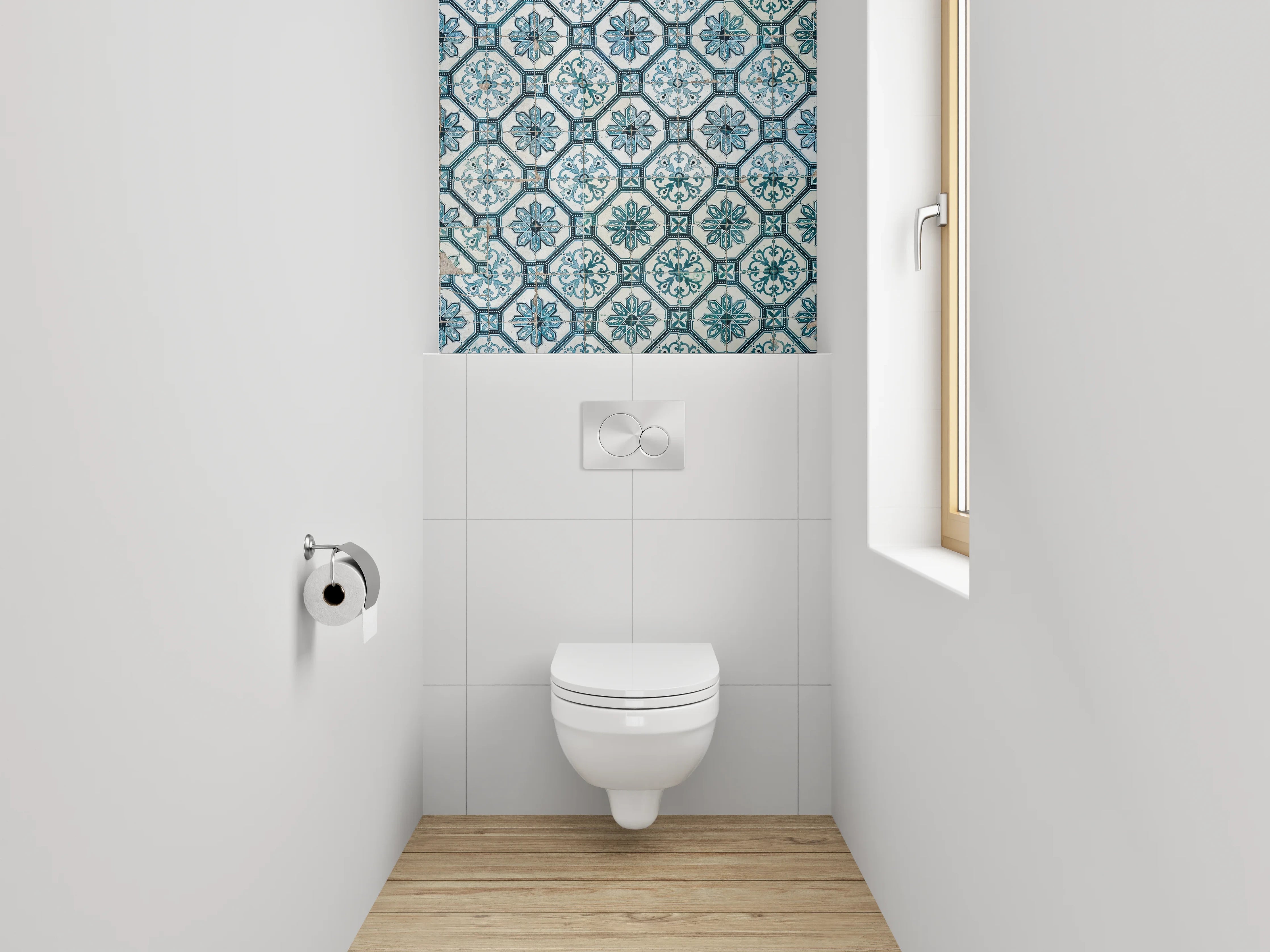WC-Rückwand - Retro Fliesendesign Blau Grauweiß