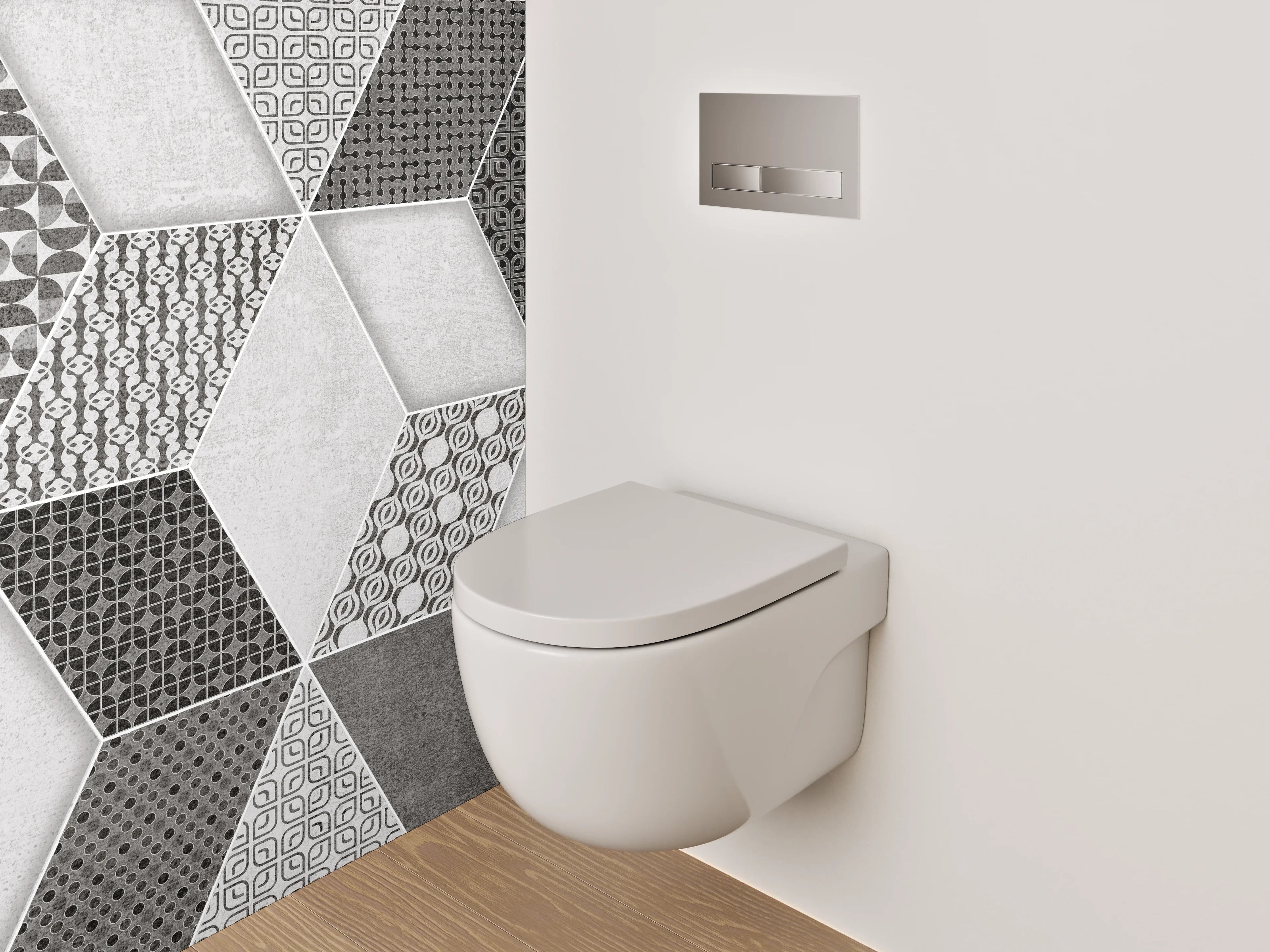 WC-Rückwand - Retro Fliesendesign Grau-Schwarz-Weiß
