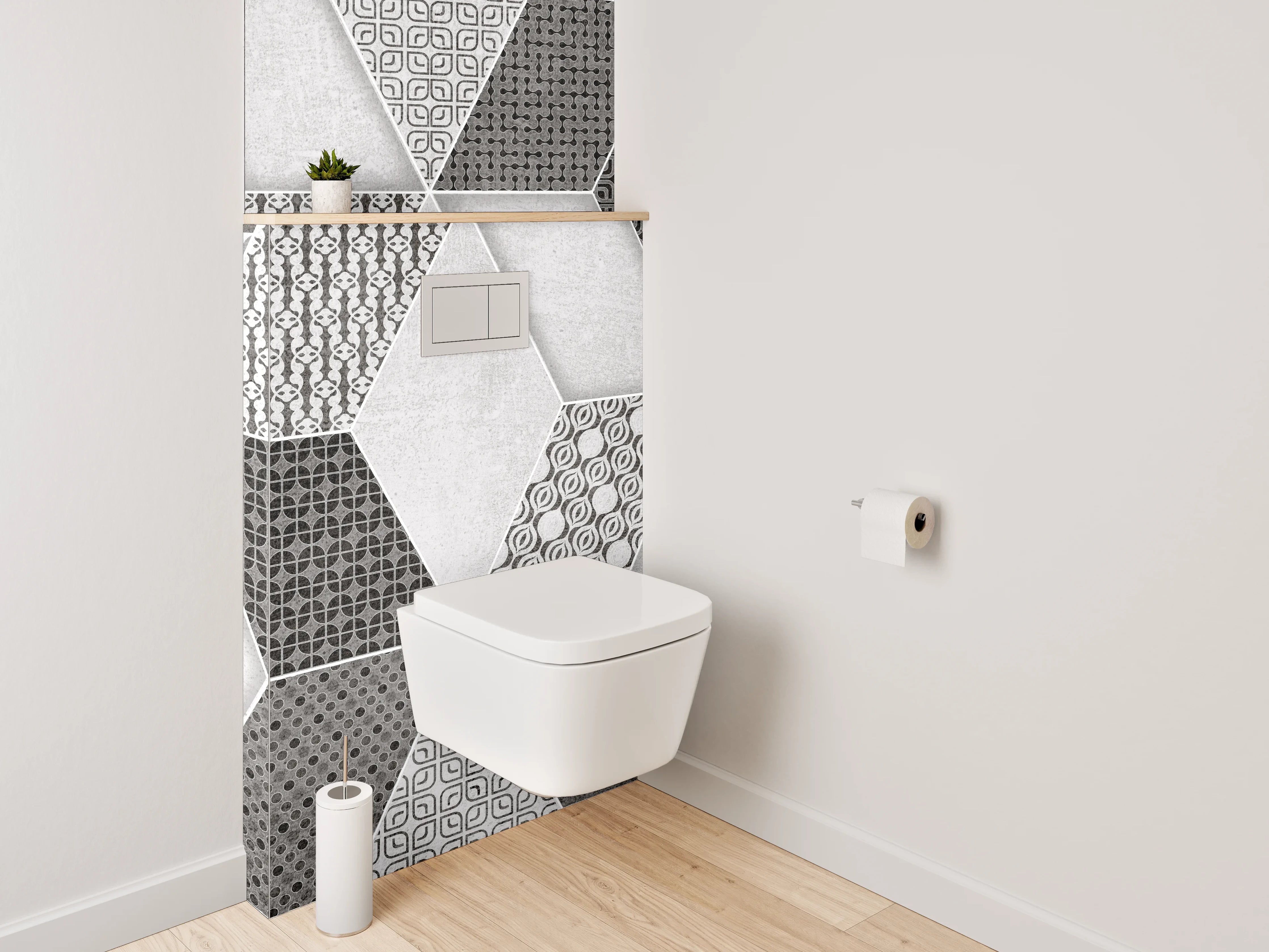 WC-Rückwand - Retro Fliesendesign Grau-Schwarz-Weiß