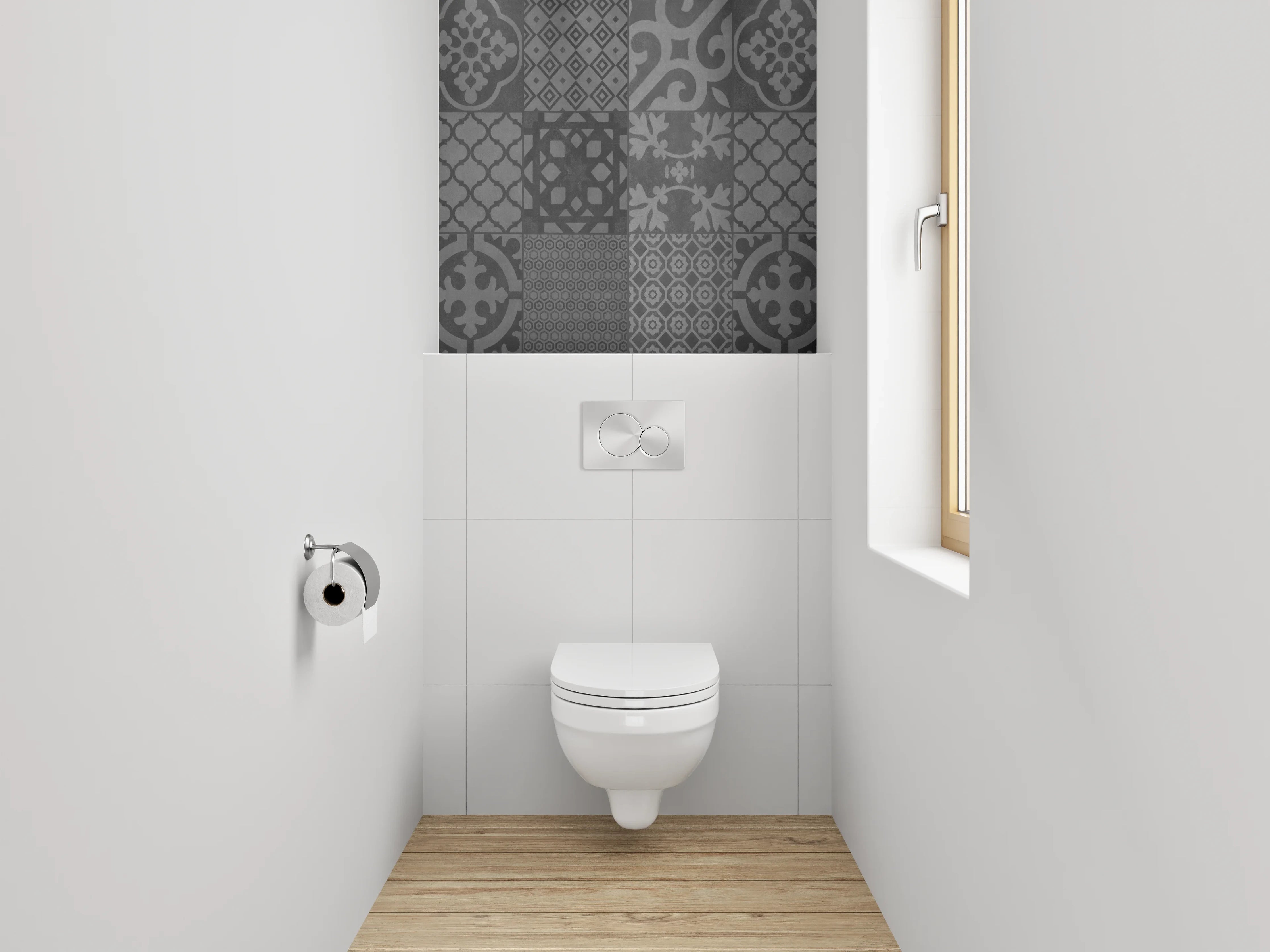 WC-Rückwand - Retro Fliesenmuster Grau Schwarz Weiß