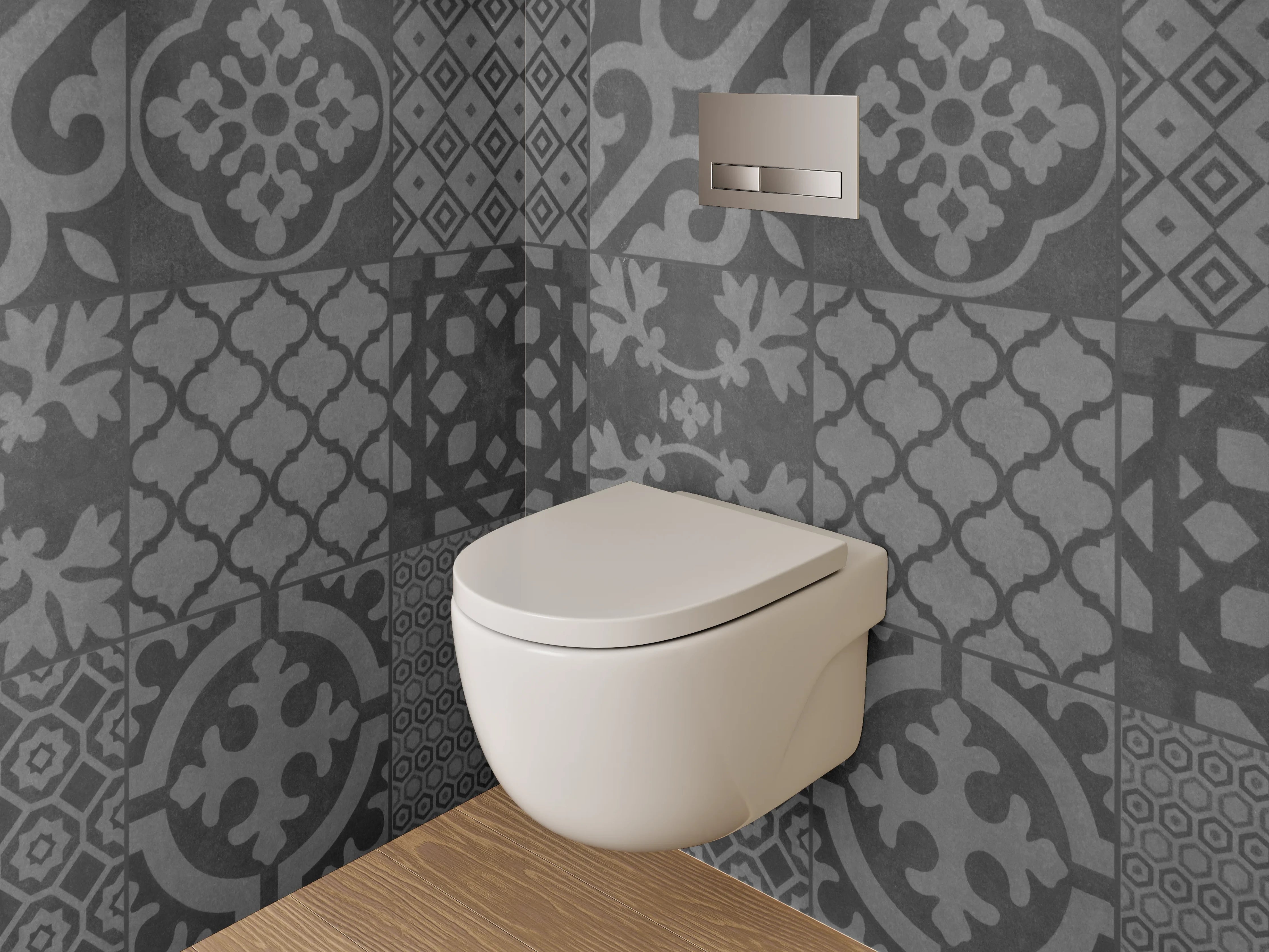 WC-Rückwand - Retro Fliesenmuster Grau Schwarz Weiß