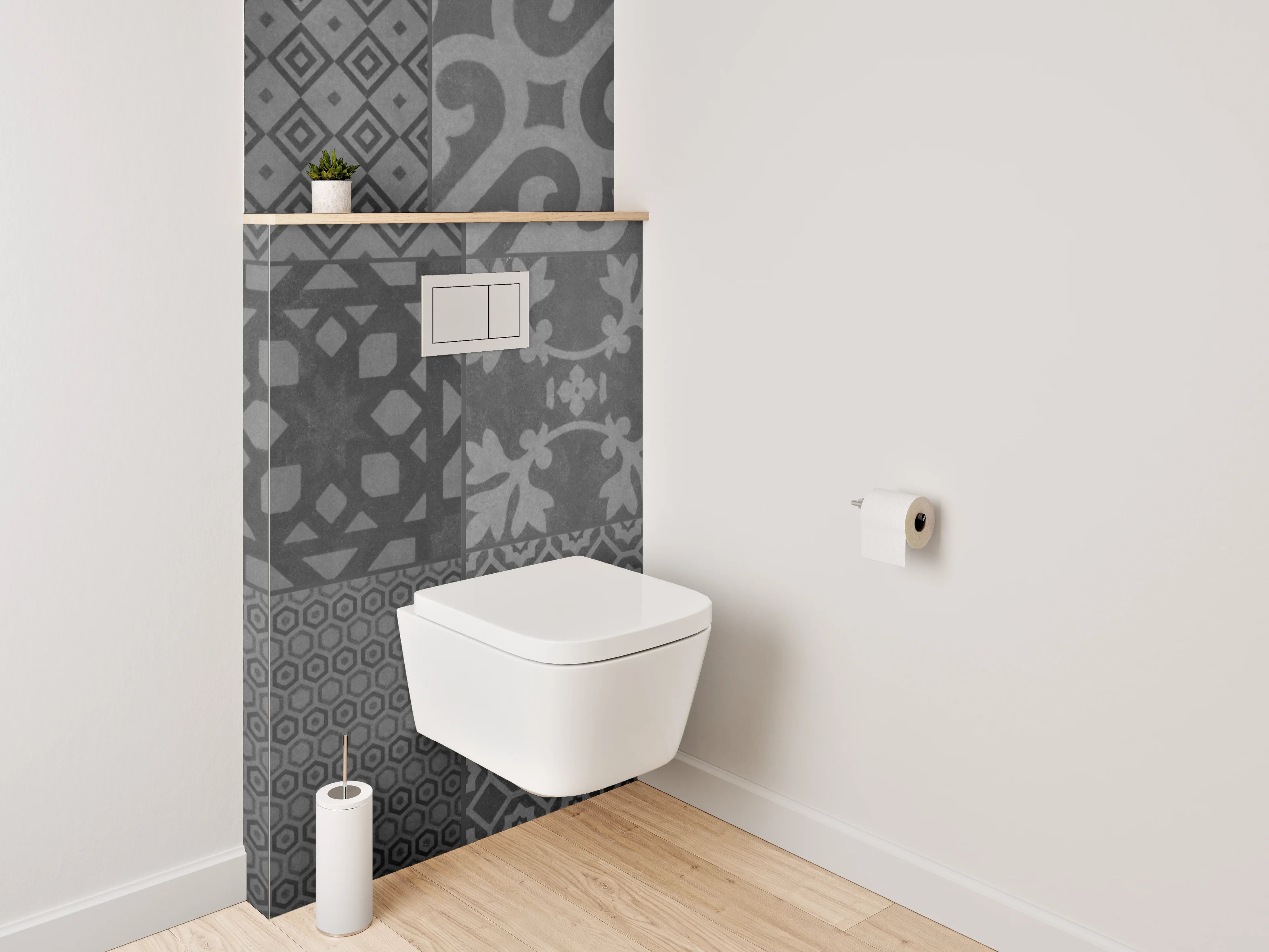 WC-Rückwand - Retro Fliesenmuster Grau Schwarz Weiß