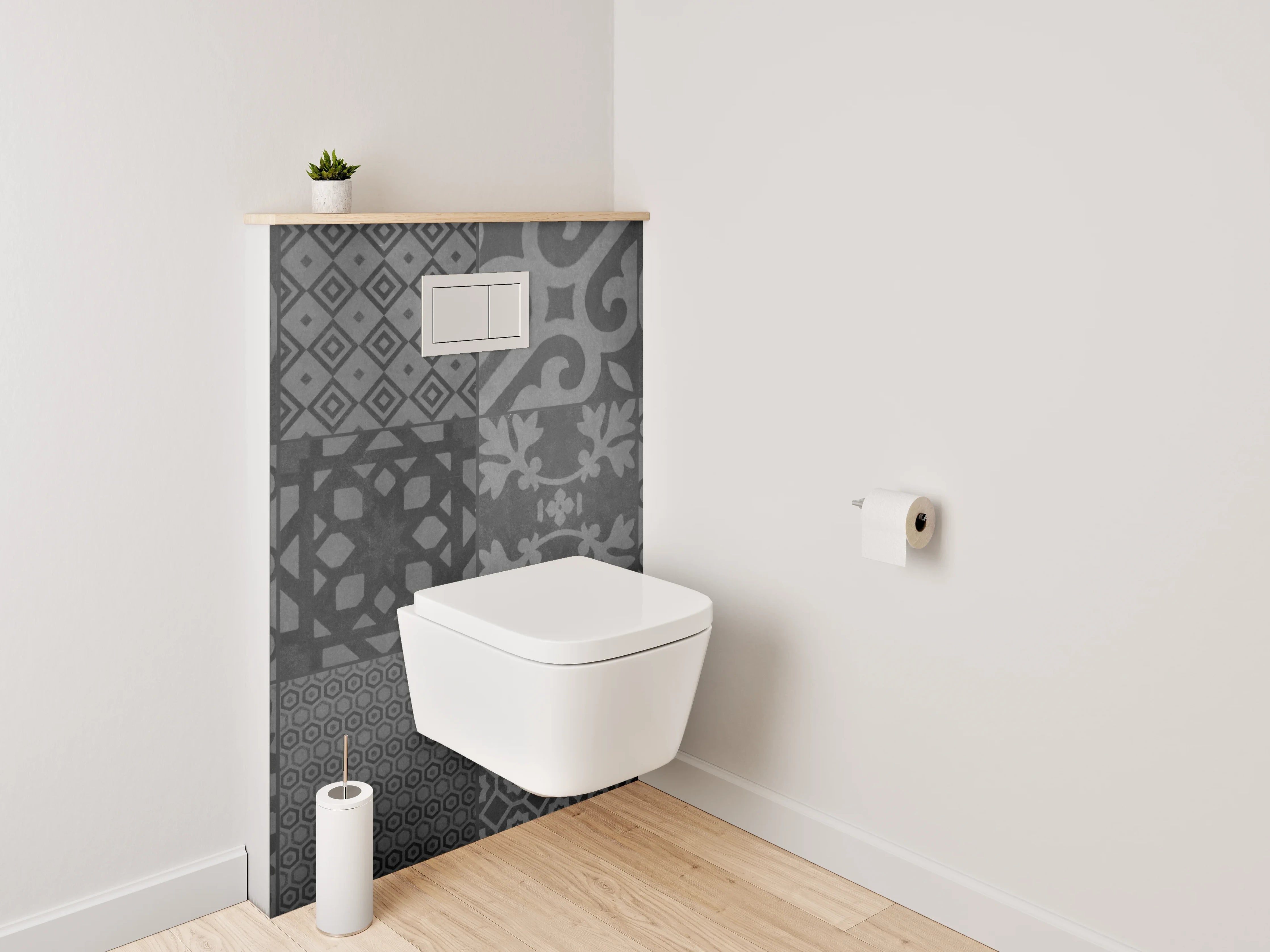 WC-Rückwand - Retro Fliesenmuster Grau Schwarz Weiß