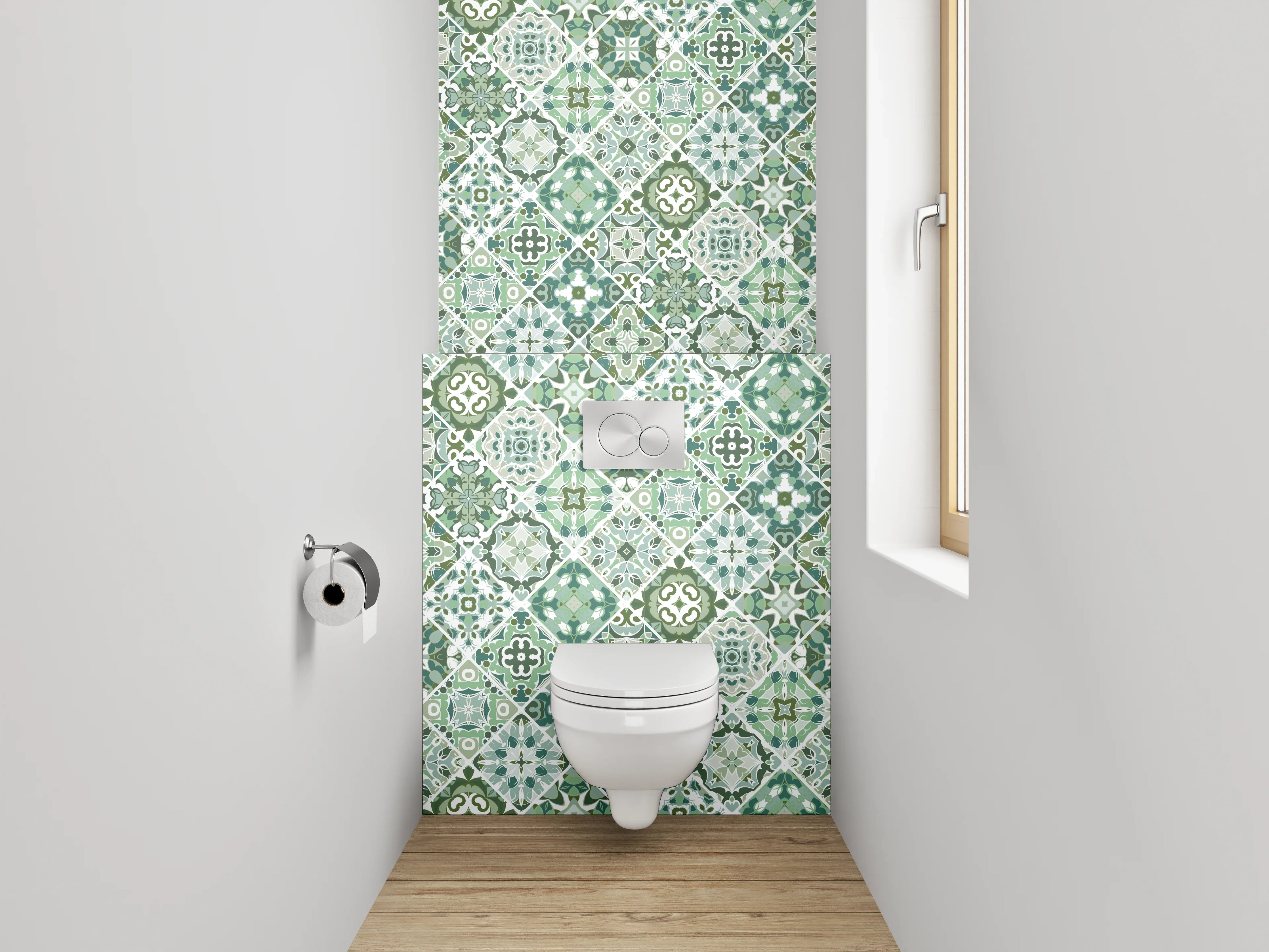 WC-Rückwand - Retro Fliesenmuster Grün Grau