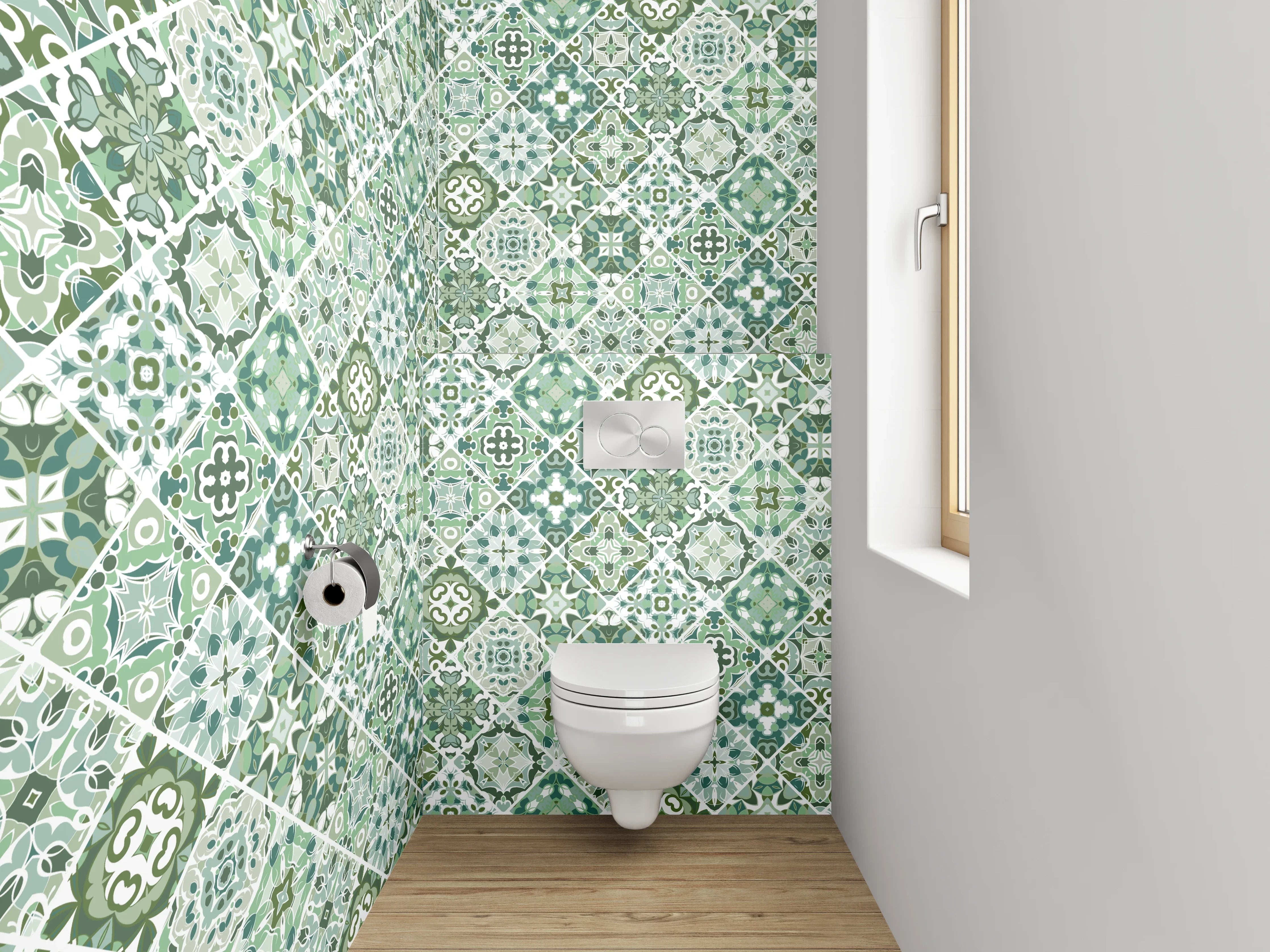 WC-Rückwand - Retro Fliesenmuster Grün Grau