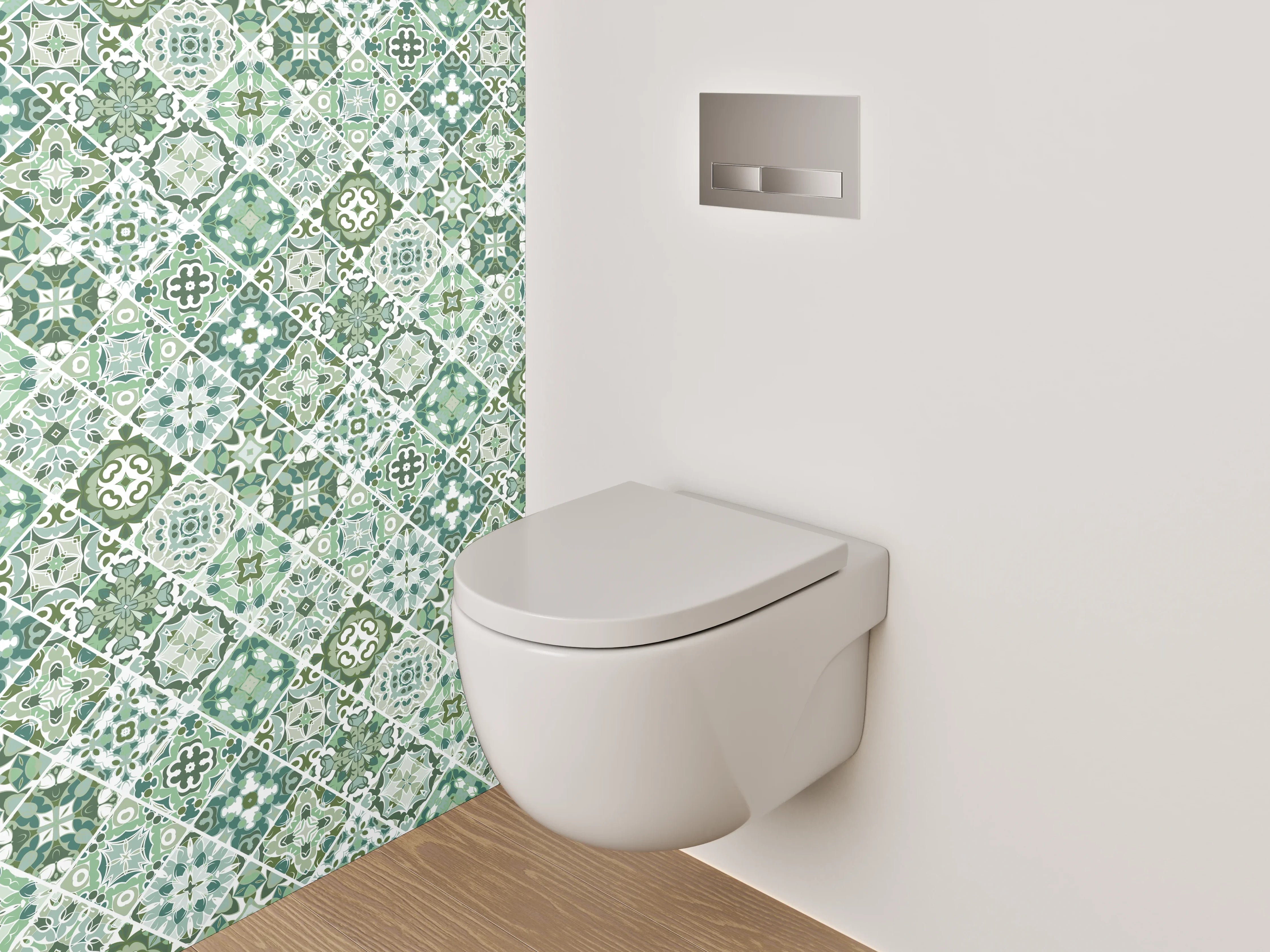 WC-Rückwand - Retro Fliesenmuster Grün Grau