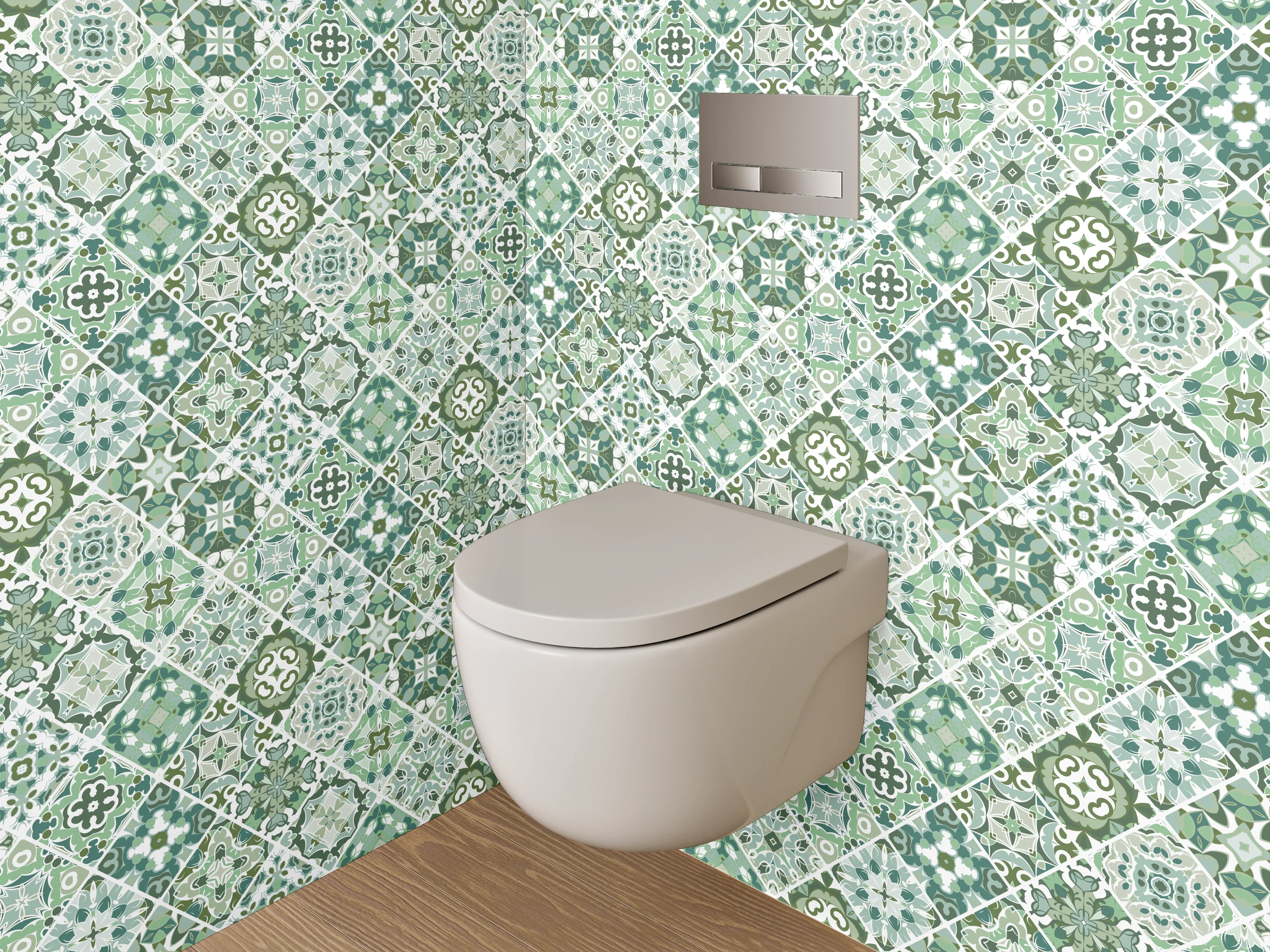 WC-Rückwand - Retro Fliesenmuster Grün Grau