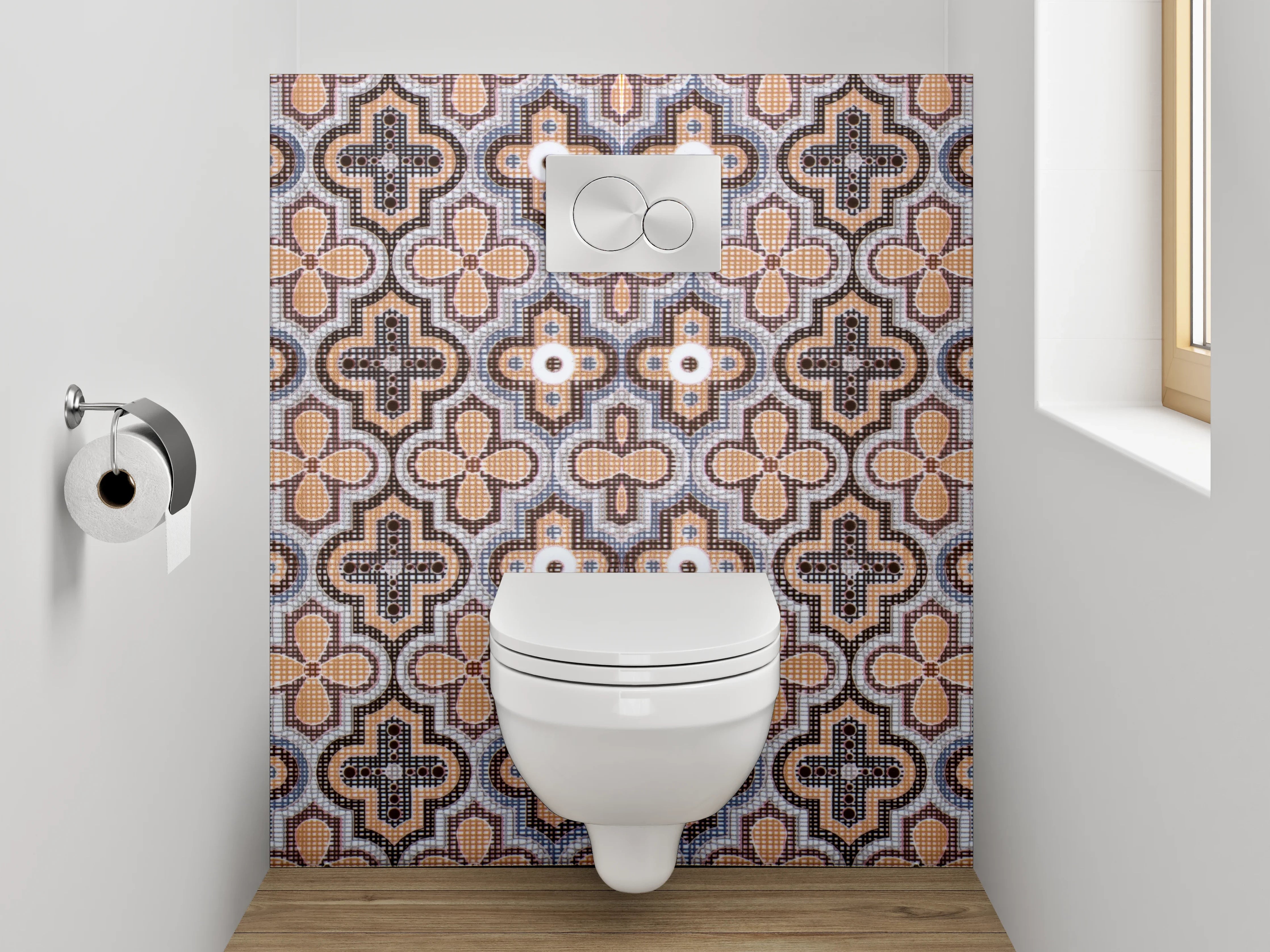 WC-Rückwand - Retro Fliesenmuster Vintage Braun Grau