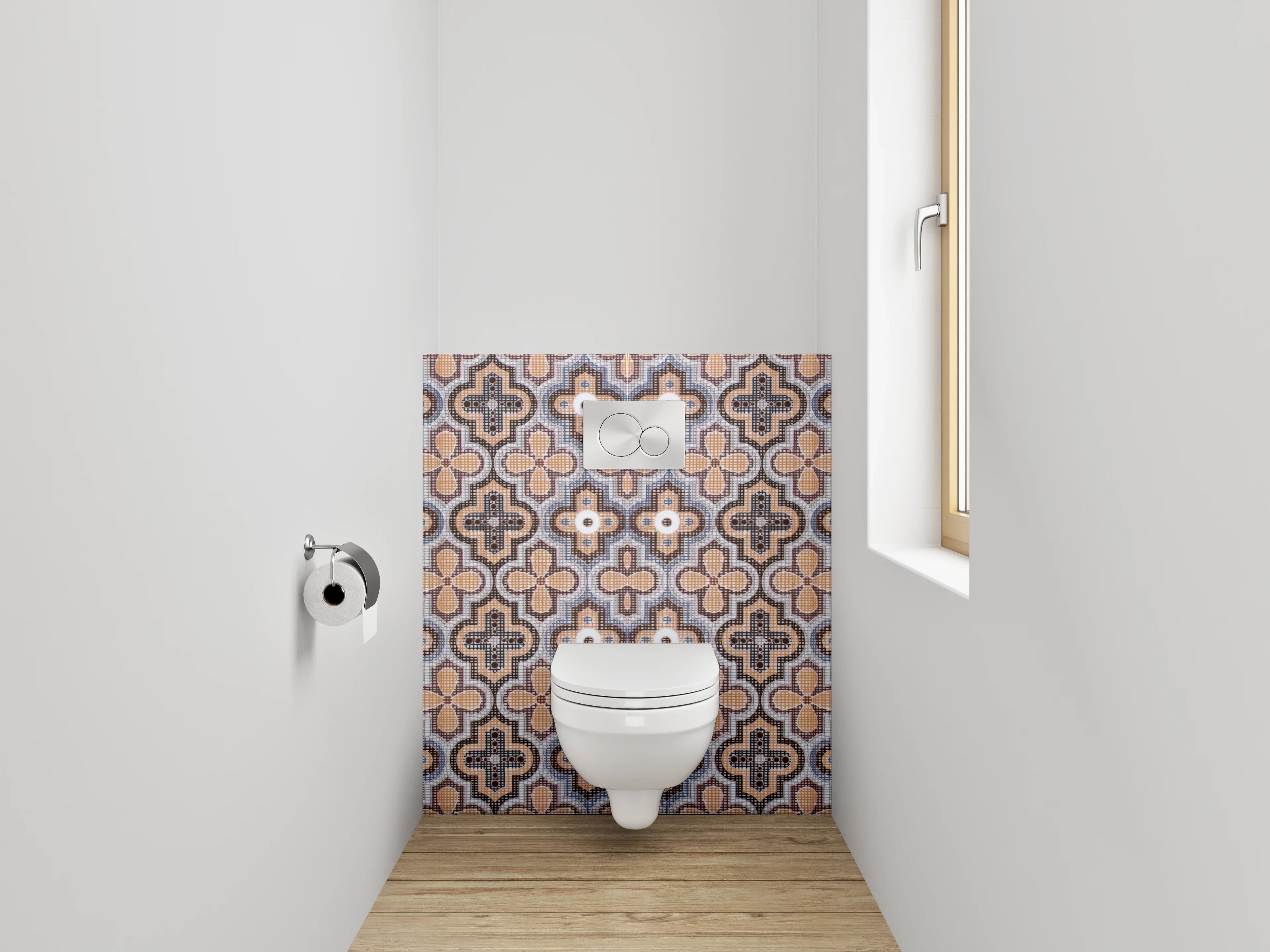 WC-Rückwand - Retro Fliesenmuster Vintage Braun Grau