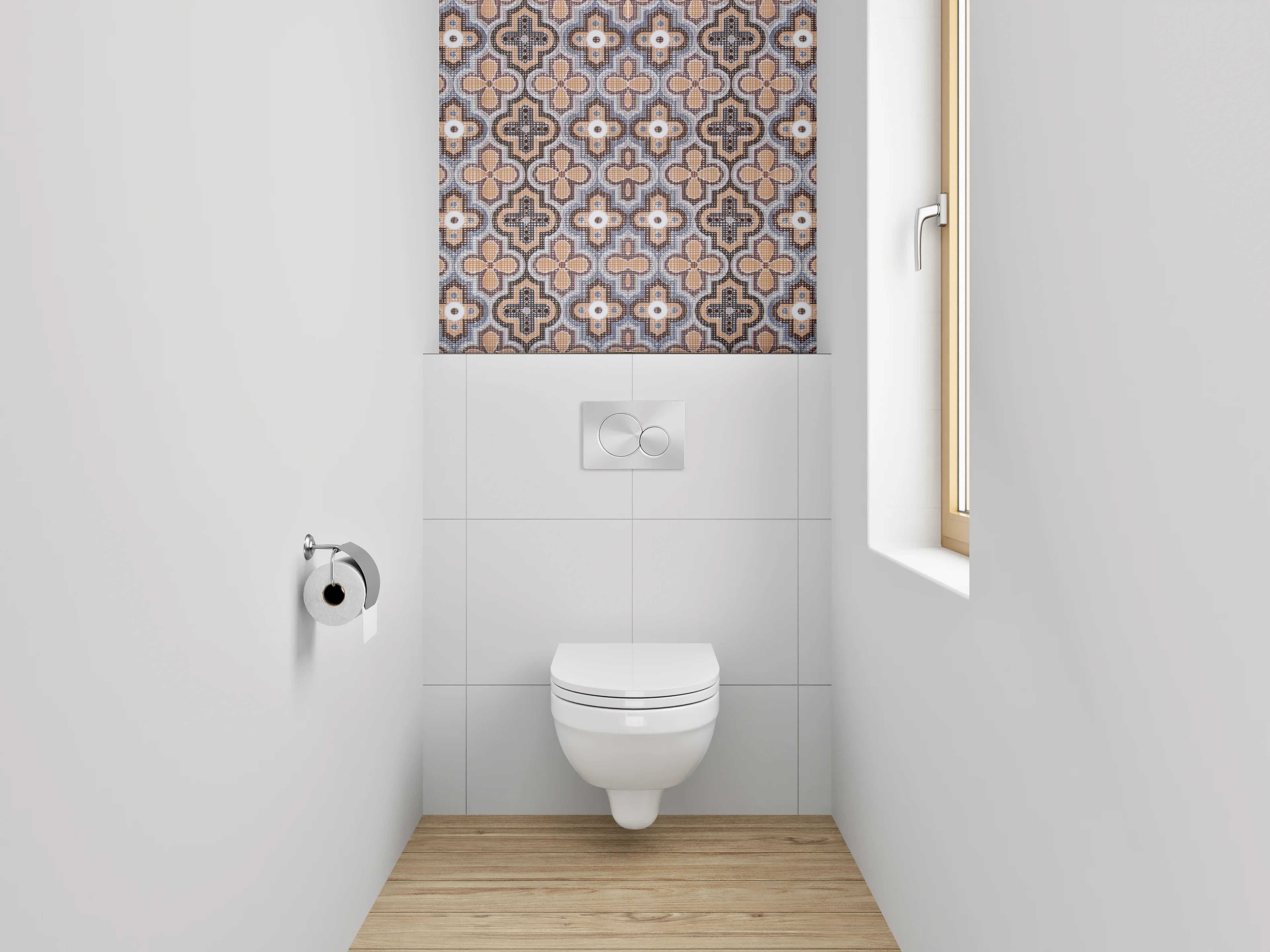 WC-Rückwand - Retro Fliesenmuster Vintage Braun Grau