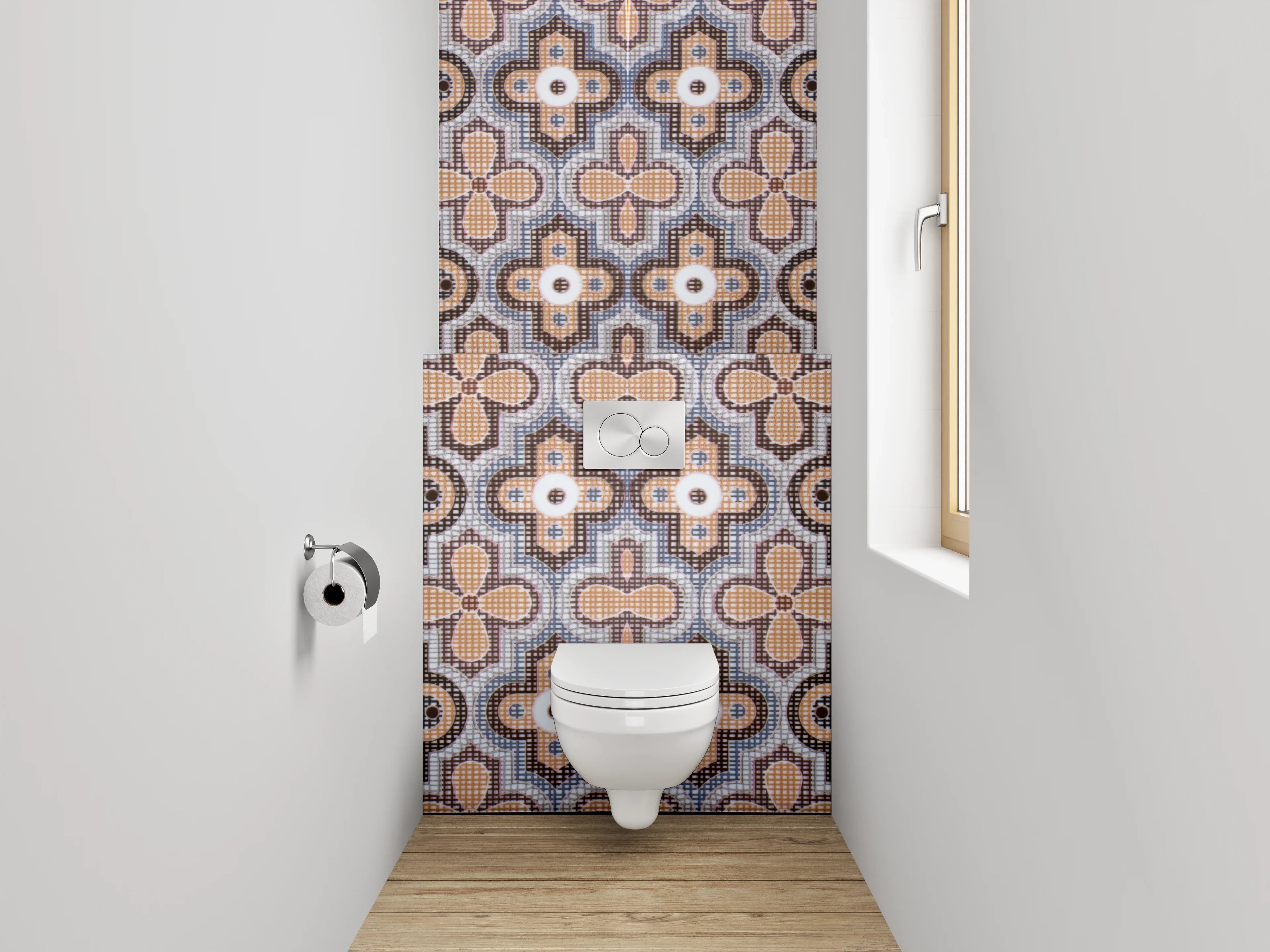WC-Rückwand - Retro Fliesenmuster Vintage Braun Grau