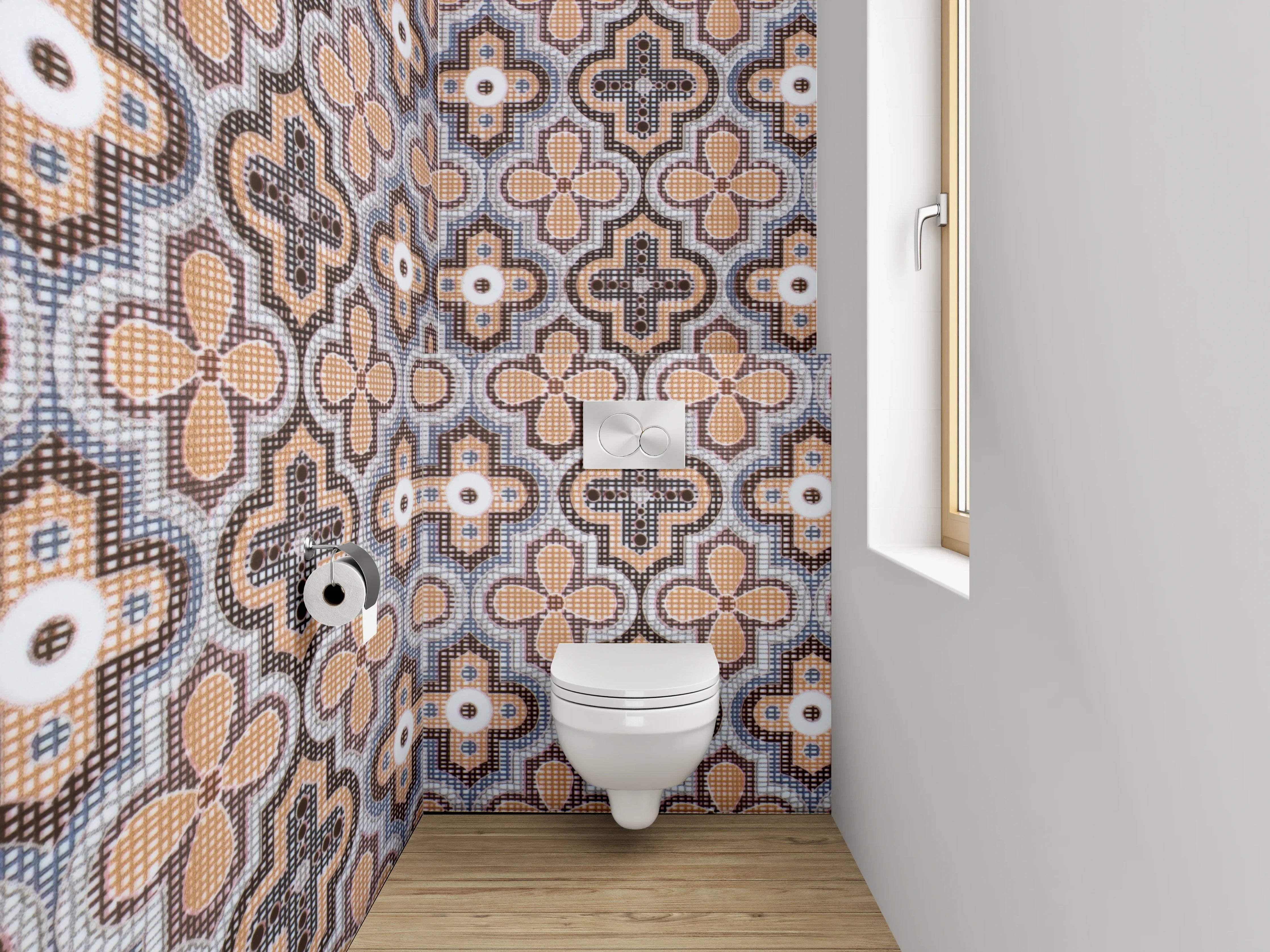 WC-Rückwand - Retro Fliesenmuster Vintage Braun Grau