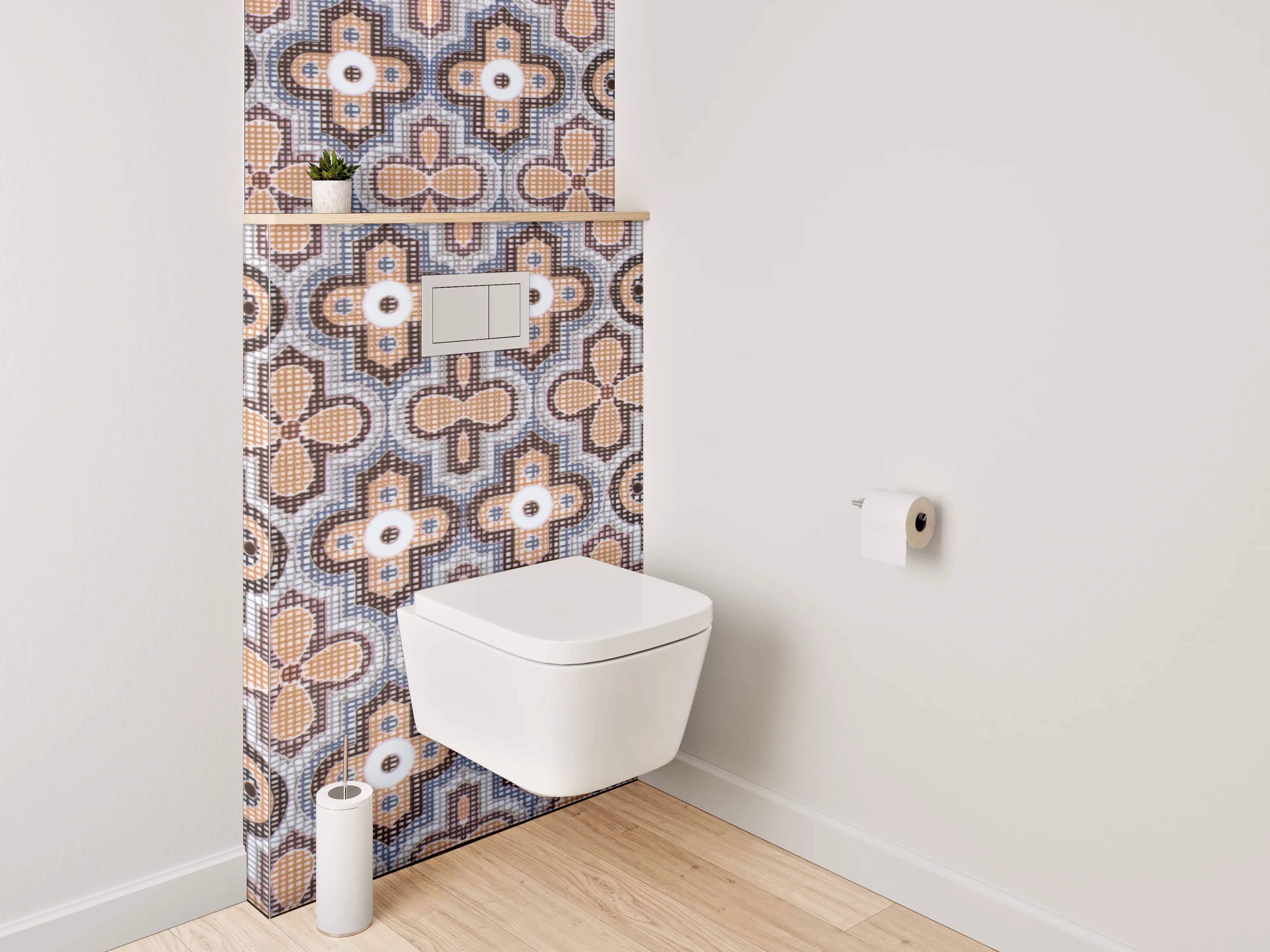 WC-Rückwand - Retro Fliesenmuster Vintage Braun Grau