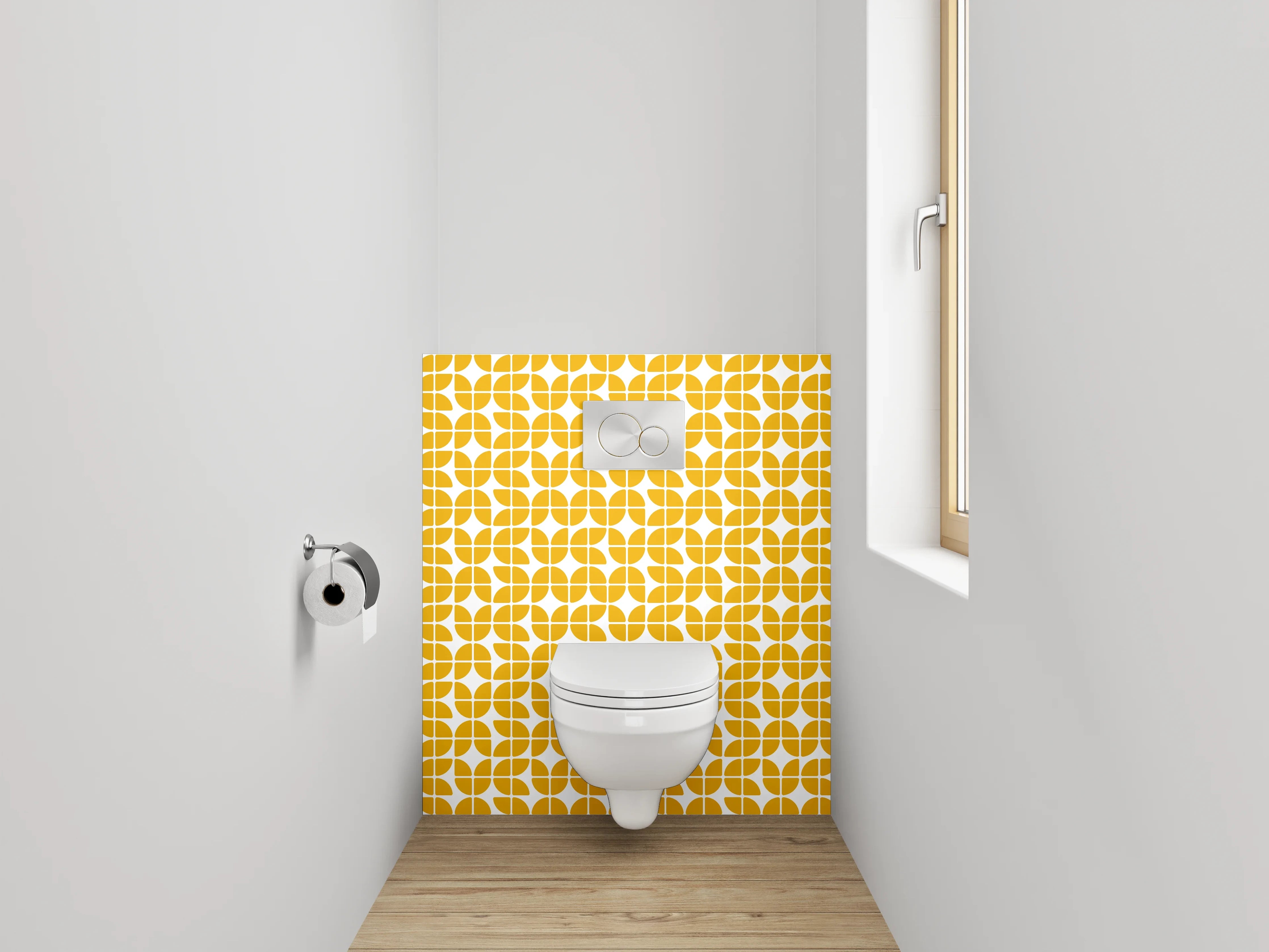 WC-Rückwand - Retro Gelb Weiß Muster Grafik