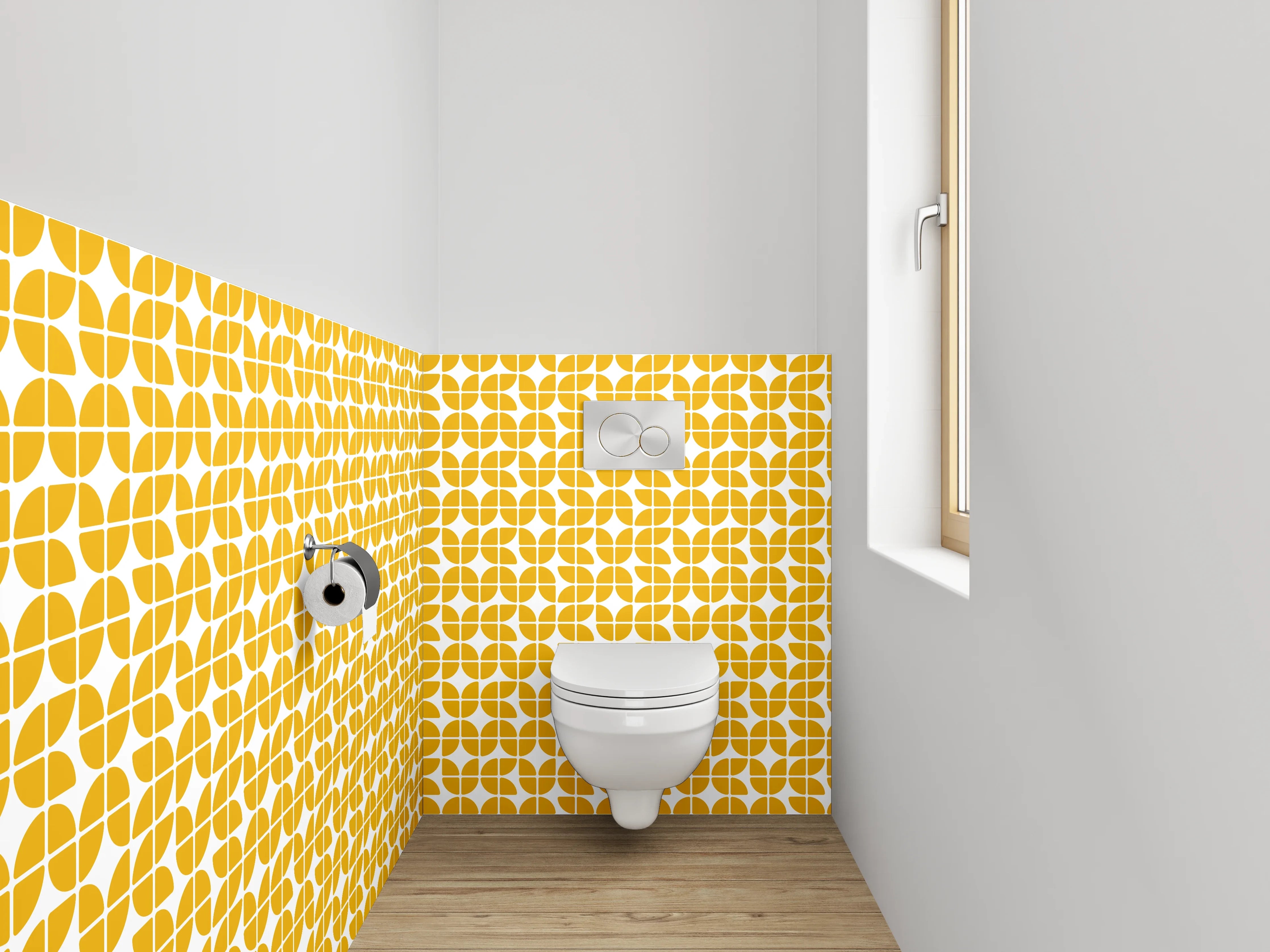 WC-Rückwand - Retro Gelb Weiß Muster Grafik