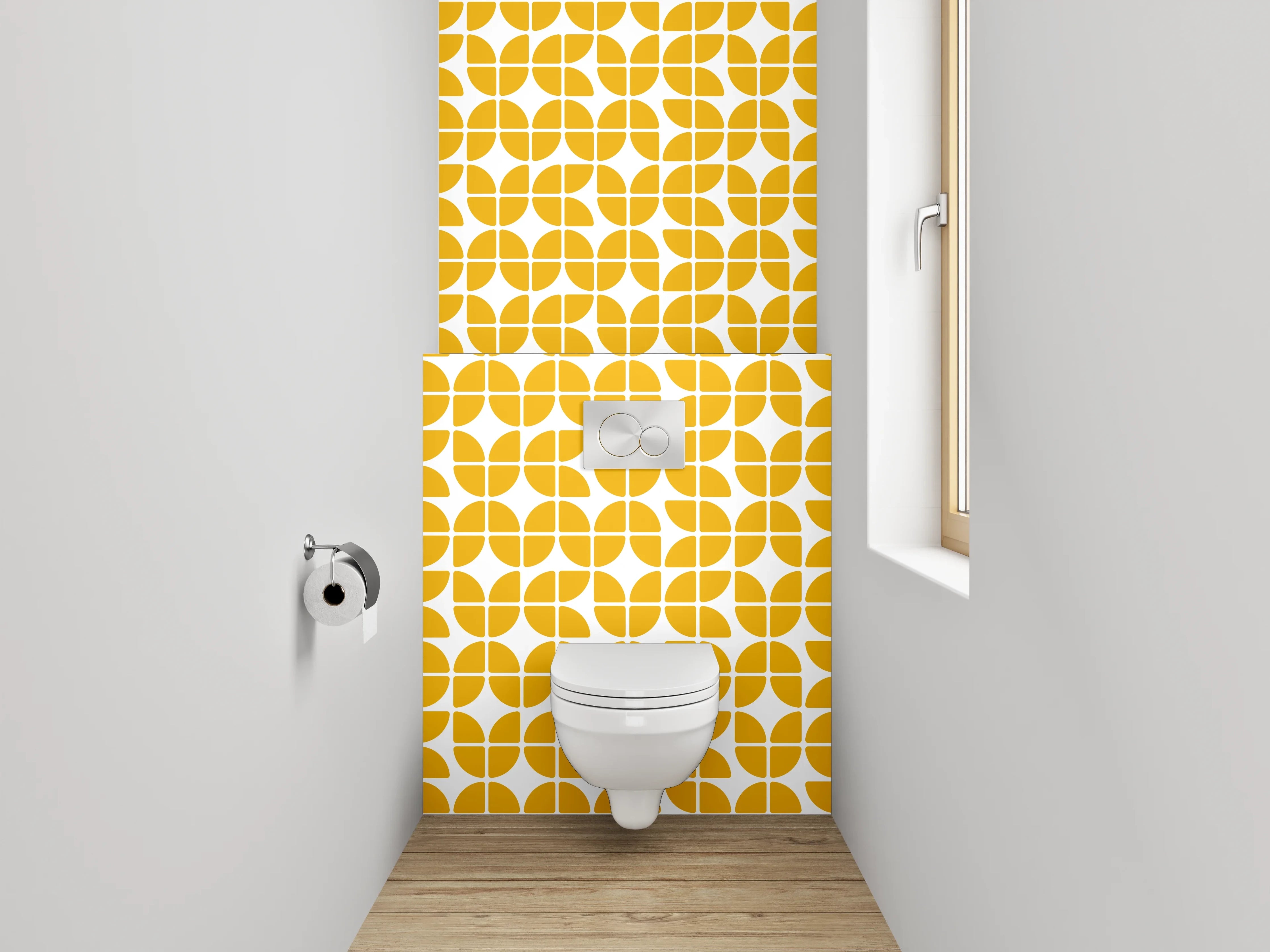 WC-Rückwand - Retro Gelb Weiß Muster Grafik