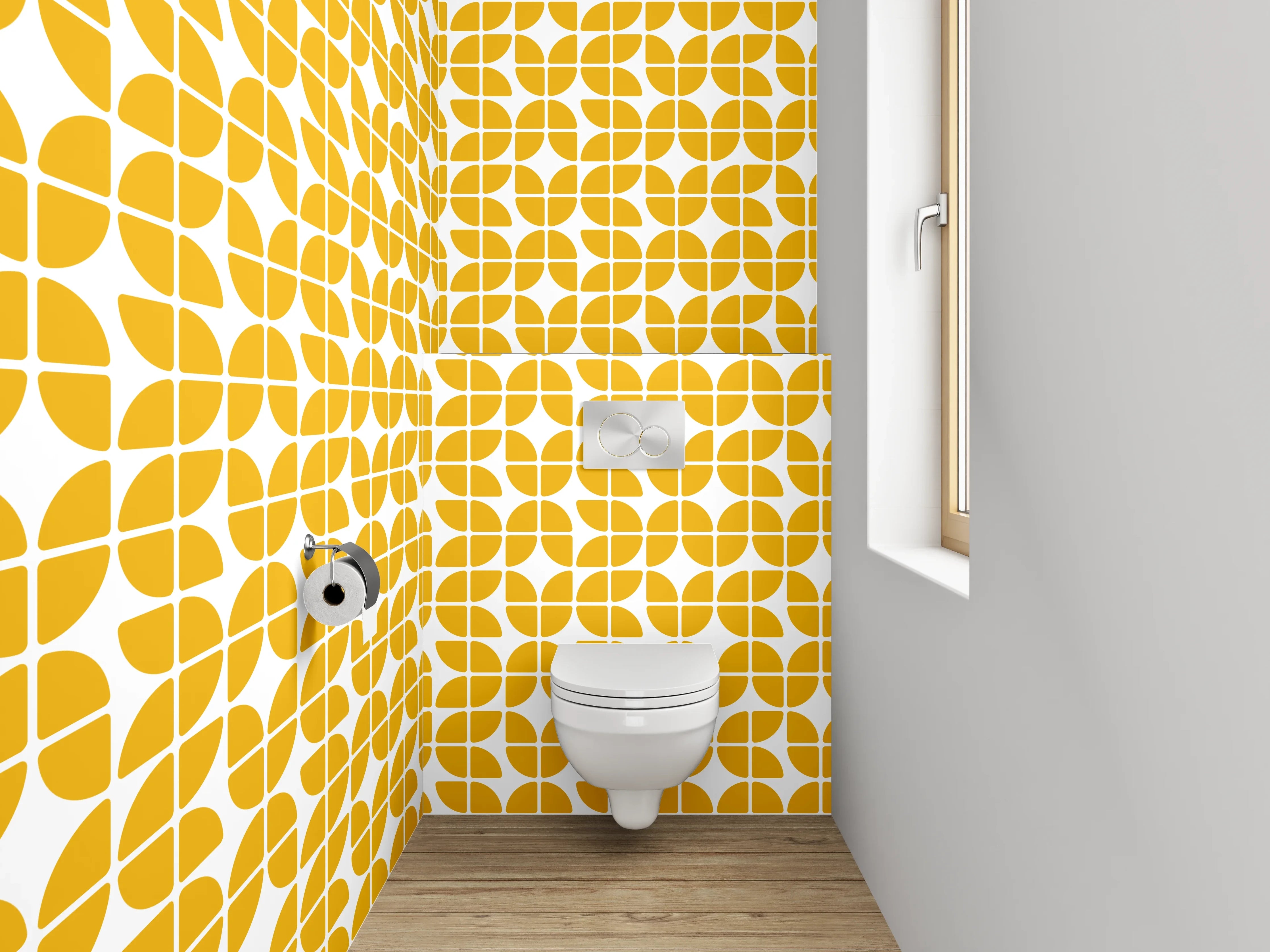 WC-Rückwand - Retro Gelb Weiß Muster Grafik