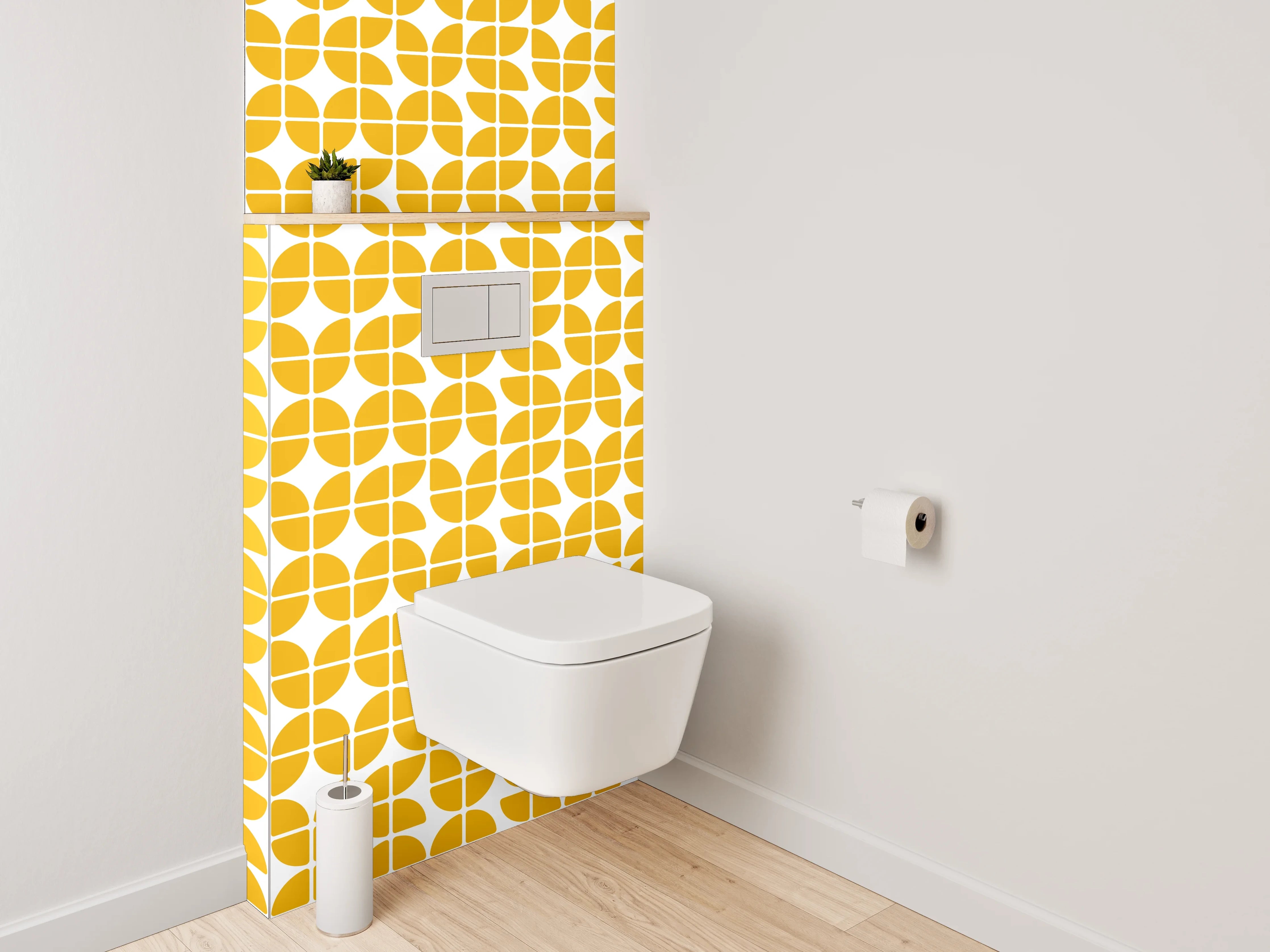 WC-Rückwand - Retro Gelb Weiß Muster Grafik
