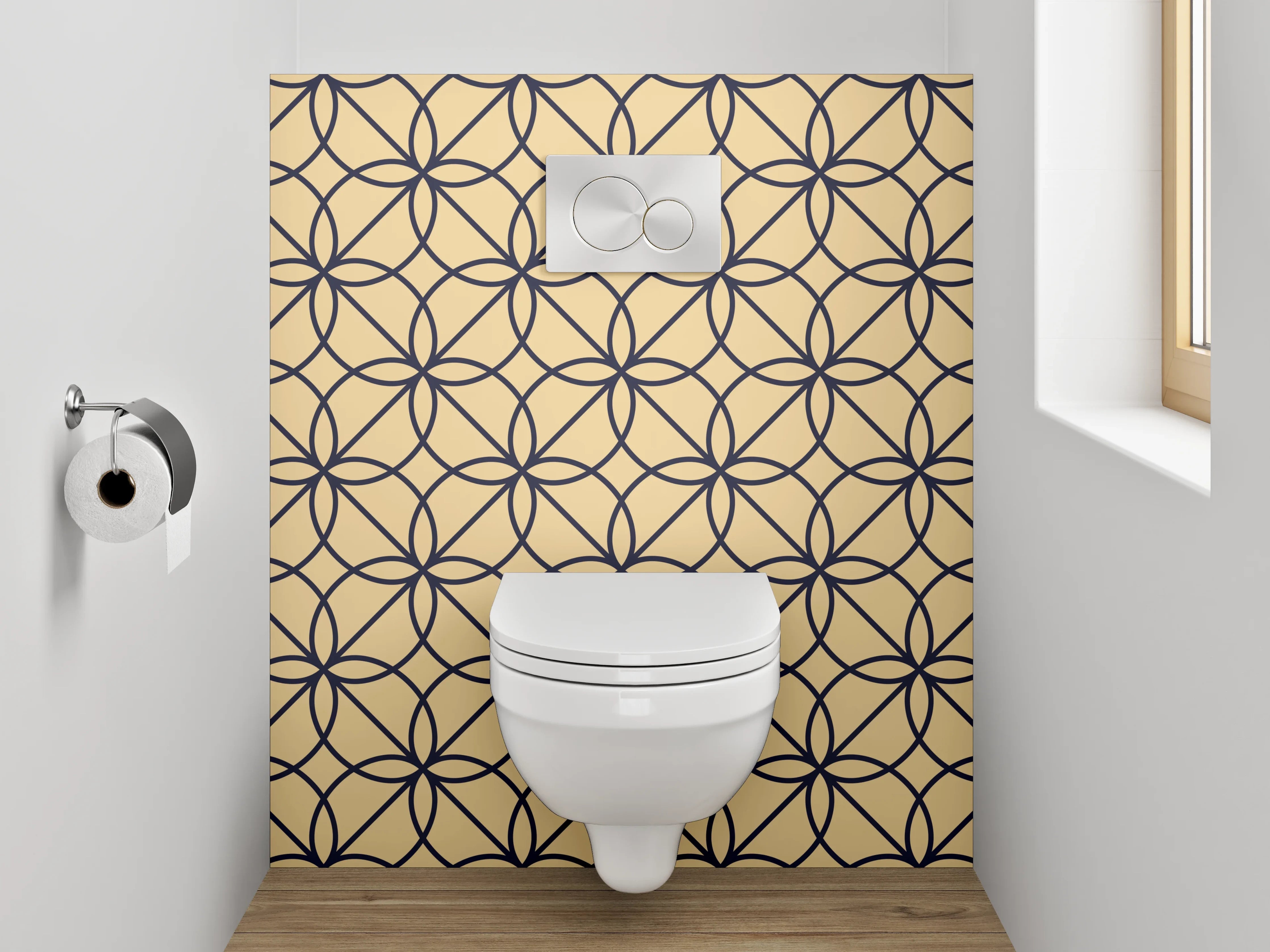 WC-Rückwand - Retro Geometrie Grau-Beige Kunst