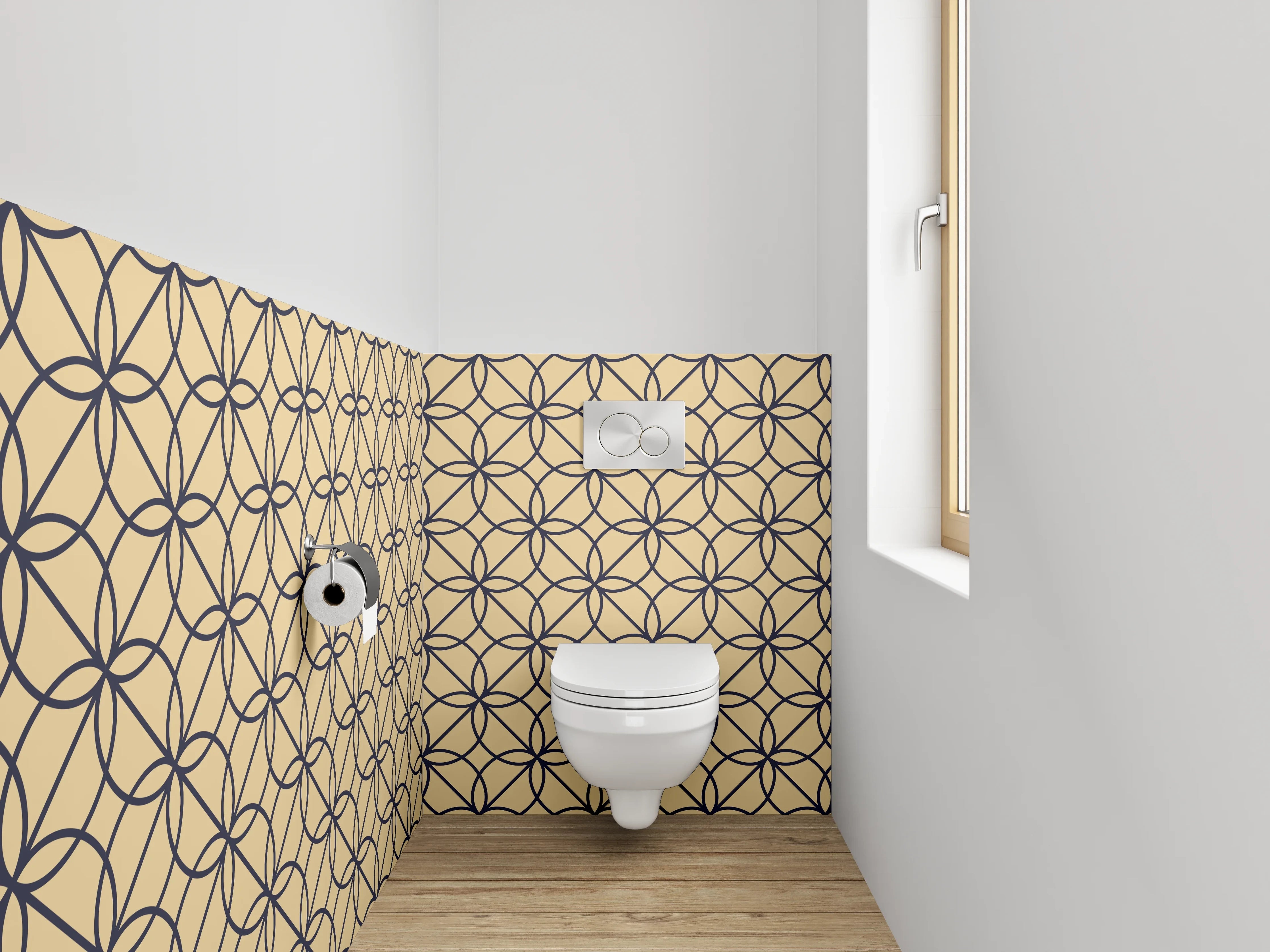 WC-Rückwand - Retro Geometrie Grau-Beige Kunst