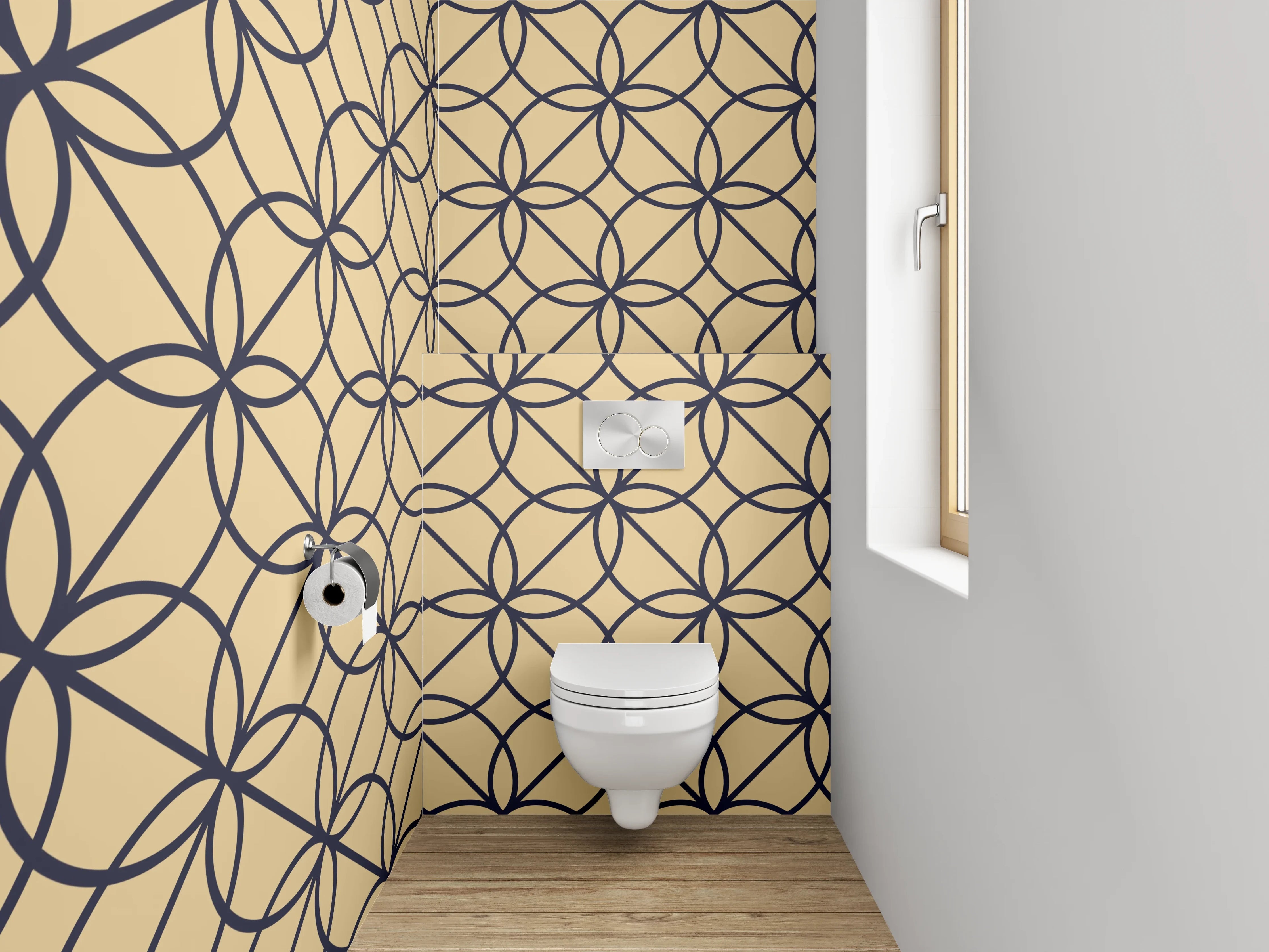 WC-Rückwand - Retro Geometrie Grau-Beige Kunst