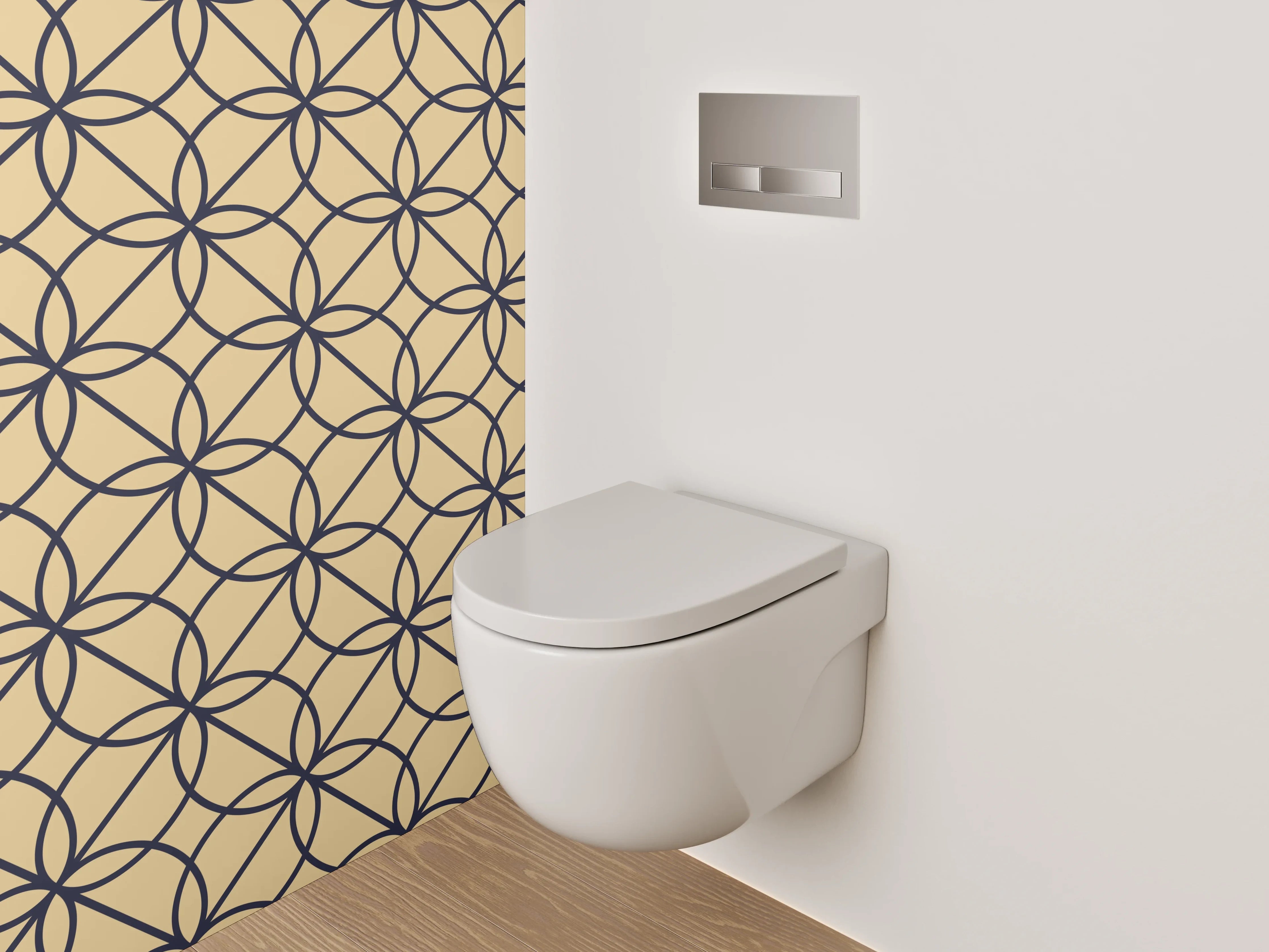 WC-Rückwand - Retro Geometrie Grau-Beige Kunst