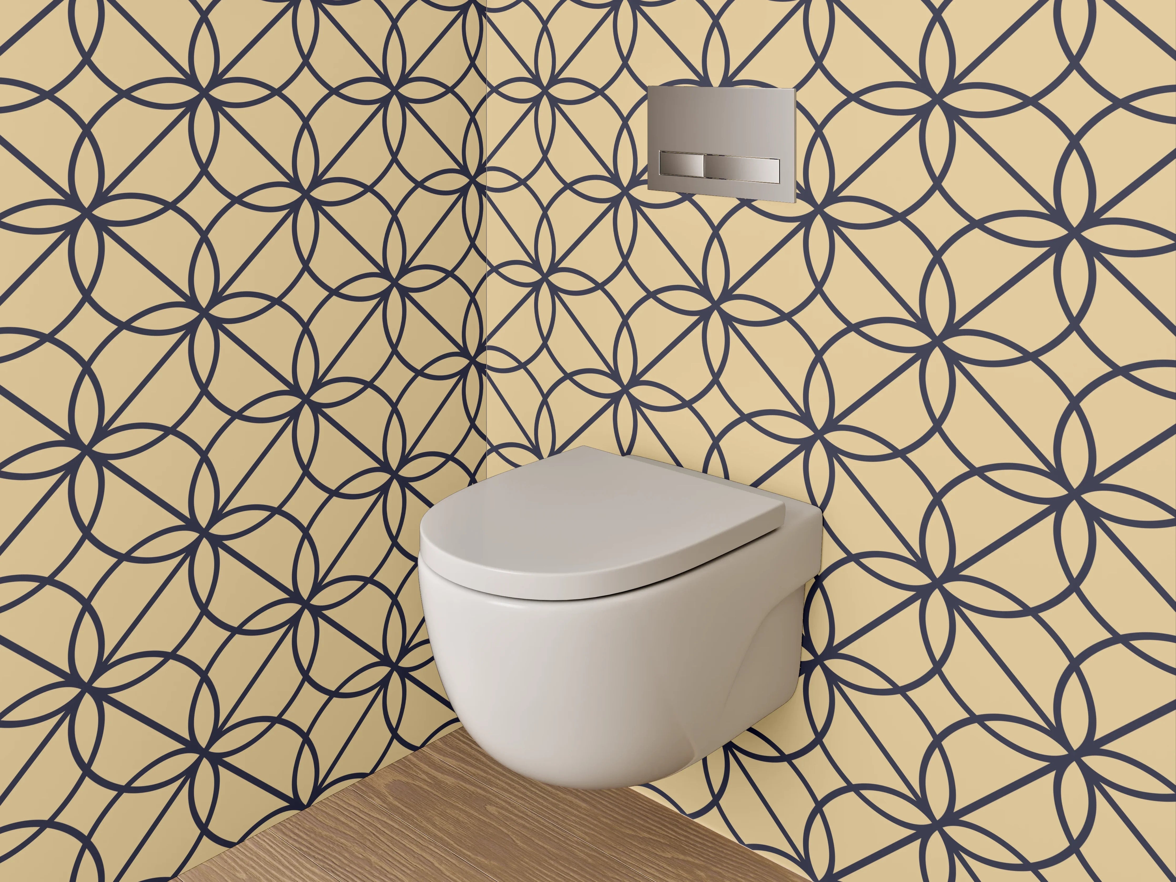 WC-Rückwand - Retro Geometrie Grau-Beige Kunst