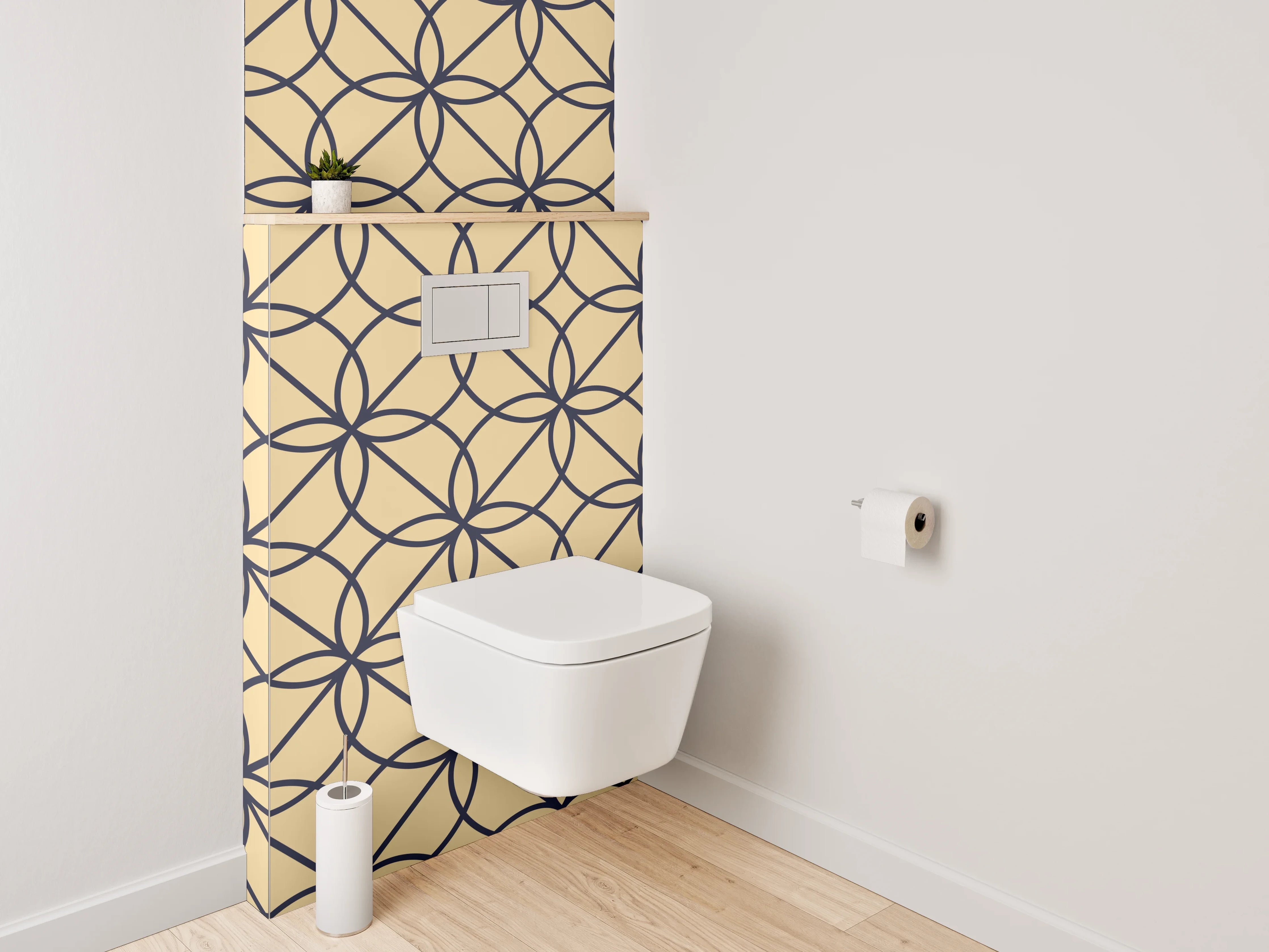 WC-Rückwand - Retro Geometrie Grau-Beige Kunst
