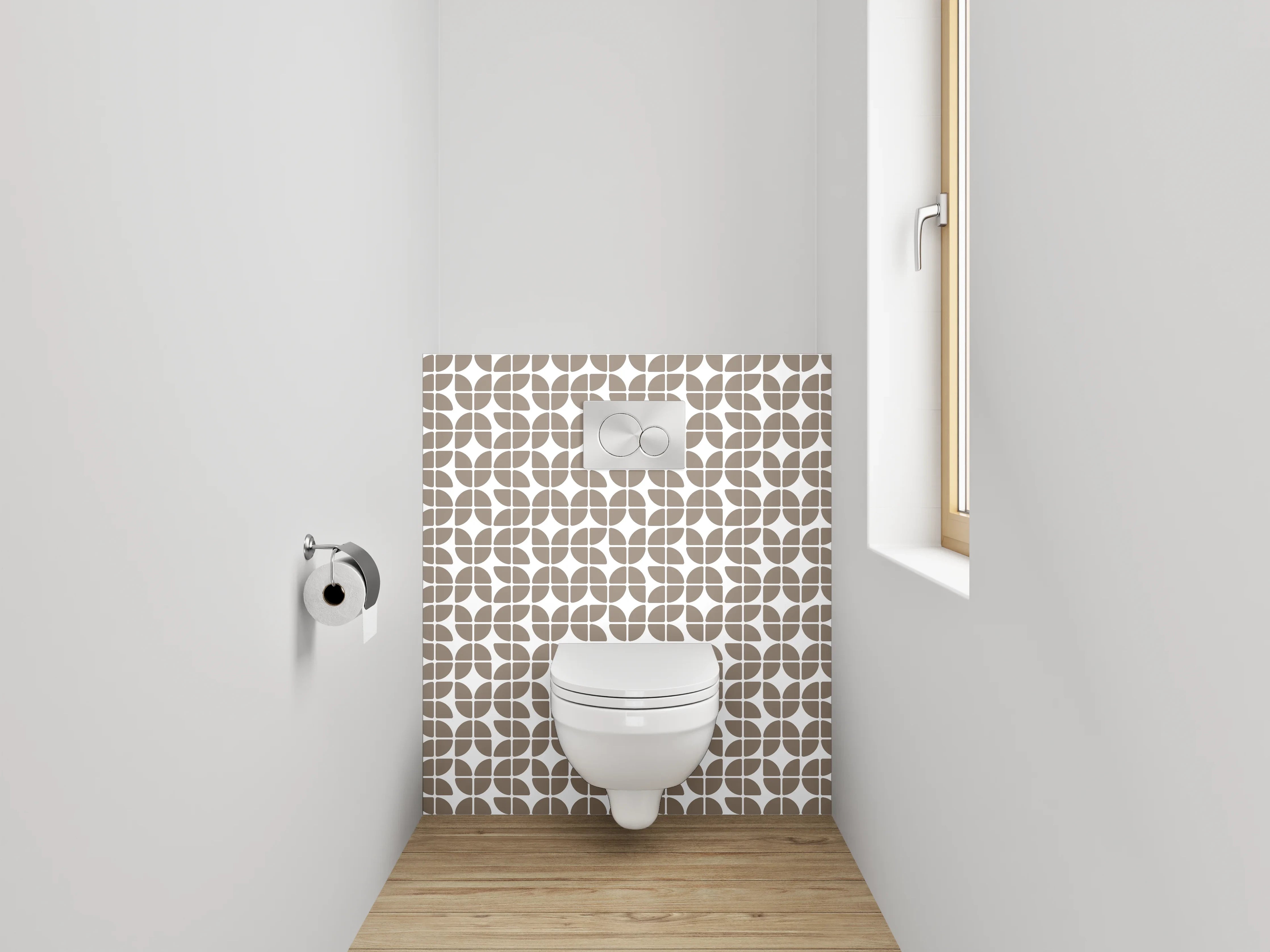 WC-Rückwand - Retro Geometrie Muster Beige Grauweiß