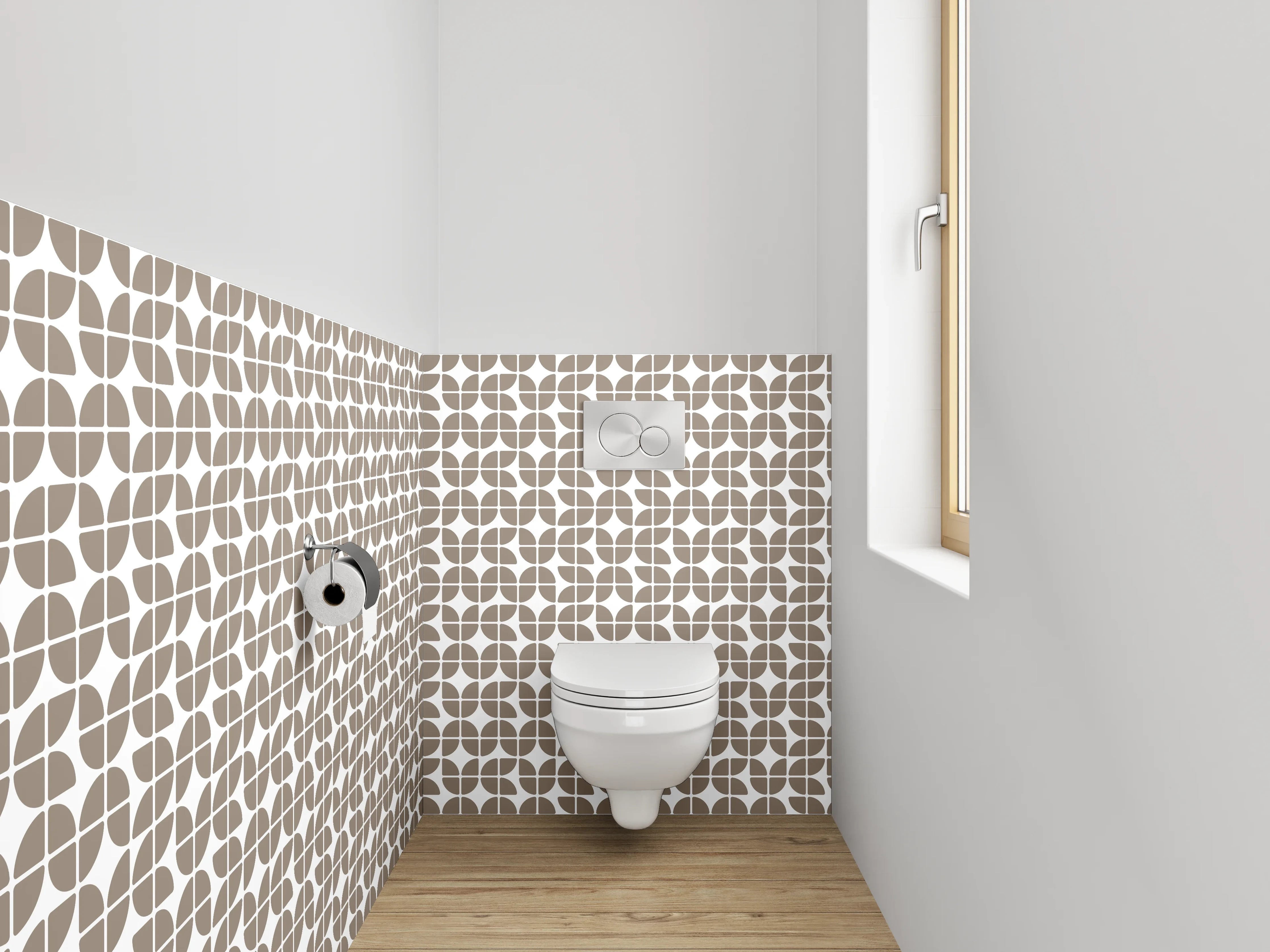 WC-Rückwand - Retro Geometrie Muster Beige Grauweiß