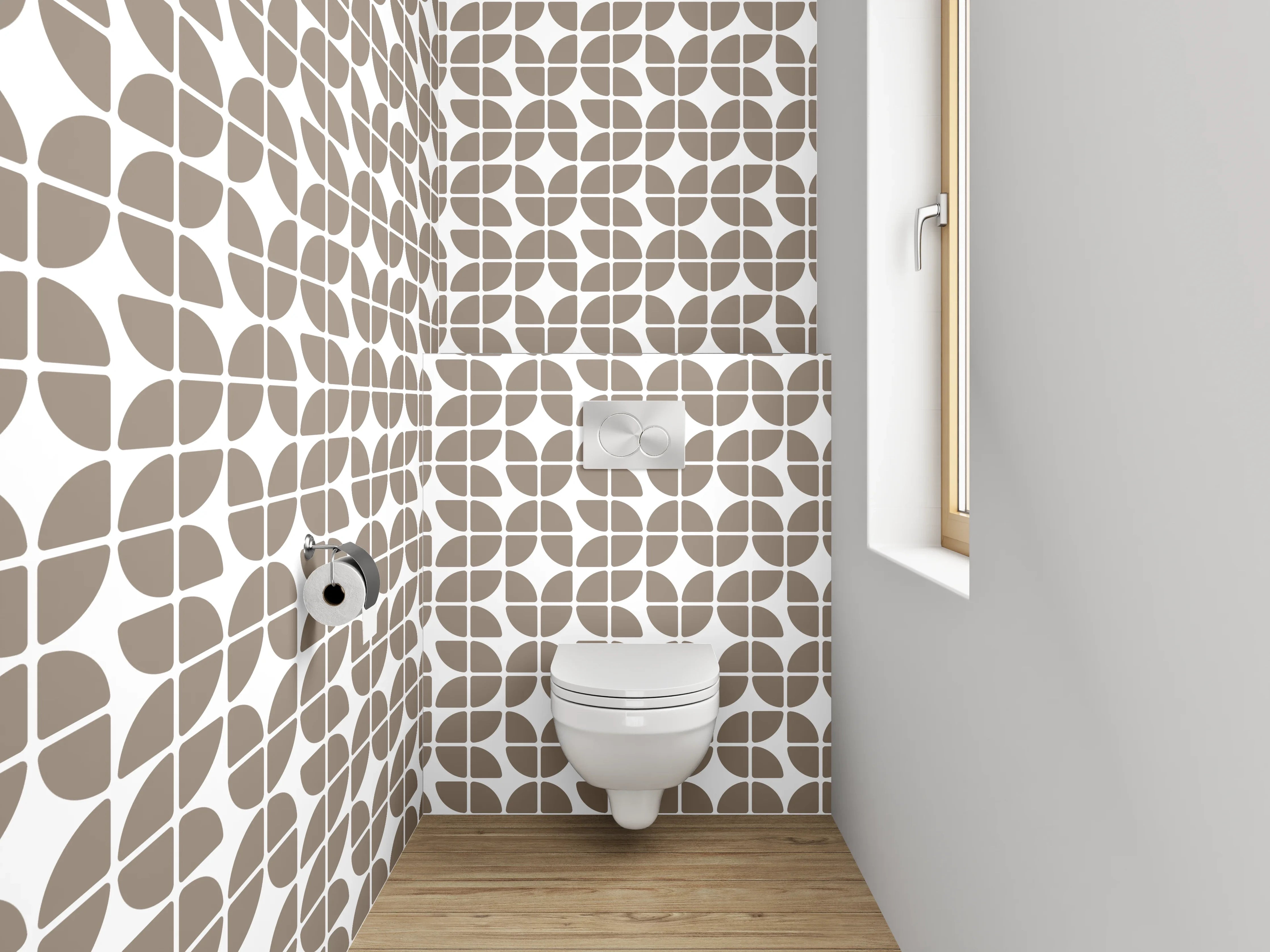 WC-Rückwand - Retro Geometrie Muster Beige Grauweiß