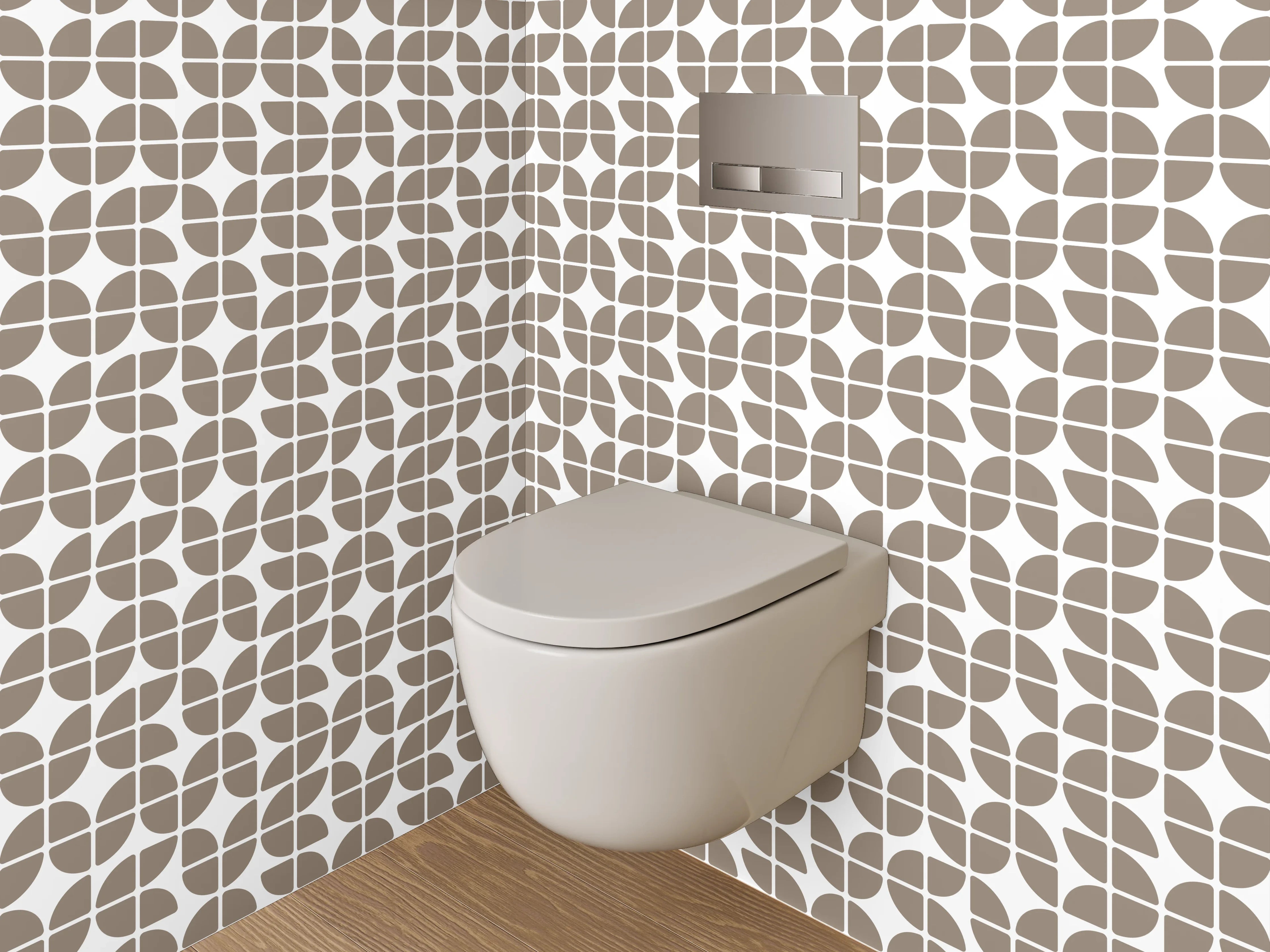 WC-Rückwand - Retro Geometrie Muster Beige Grauweiß