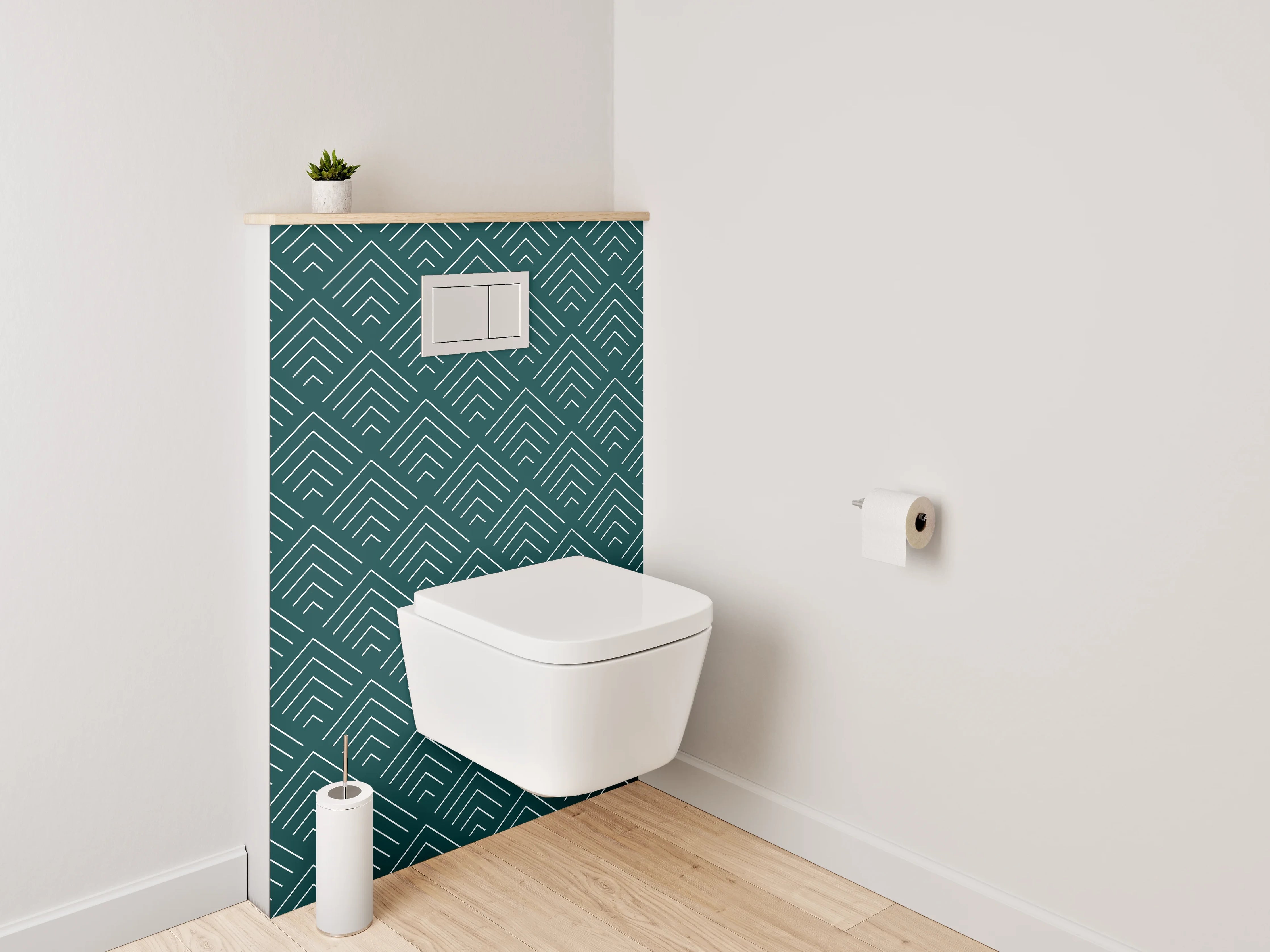 WC-Rückwand - Retro-Geometrie Türkis Grauweiß