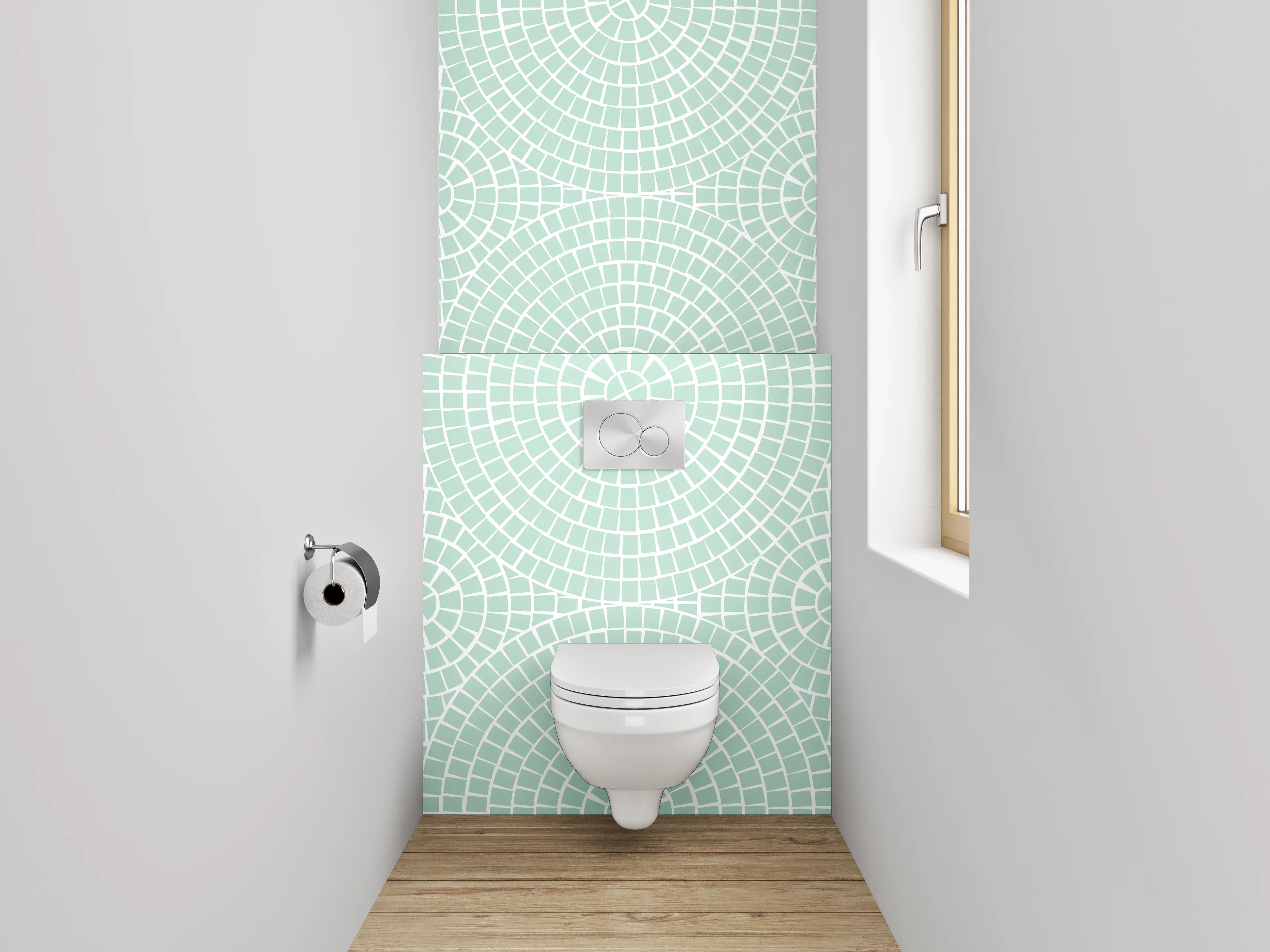 WC-Rückwand - Retro-Geometrie in Türkis und Grau