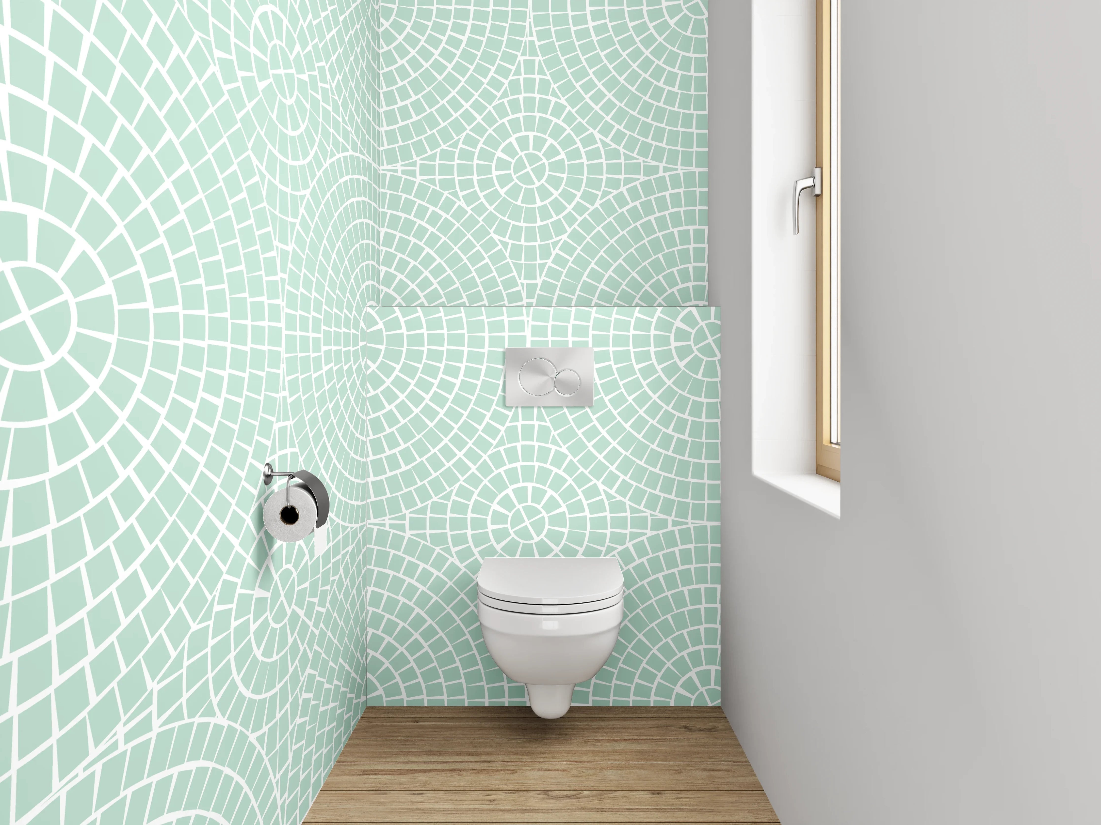 WC-Rückwand - Retro-Geometrie in Türkis und Grau