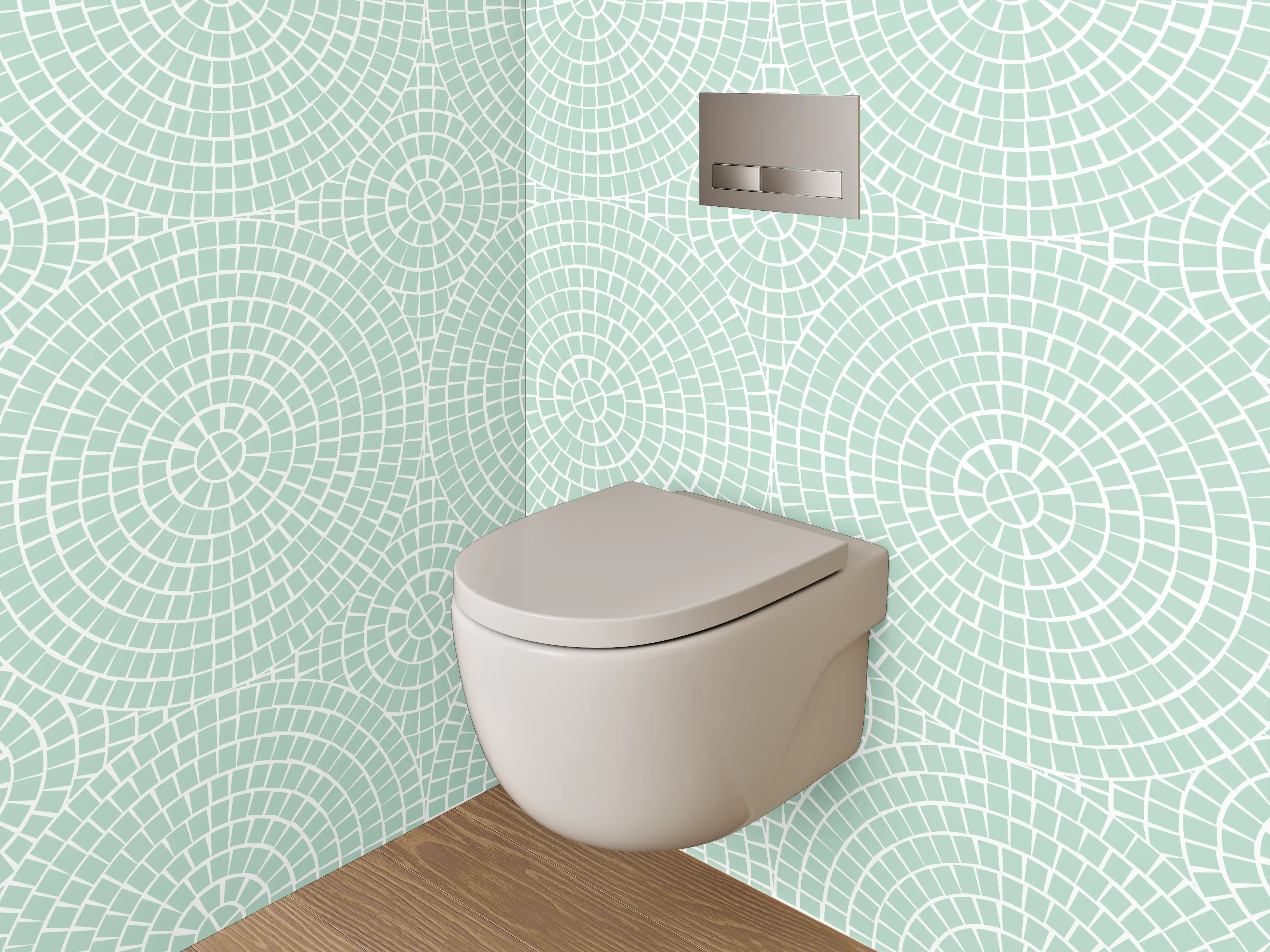 WC-Rückwand - Retro-Geometrie in Türkis und Grau