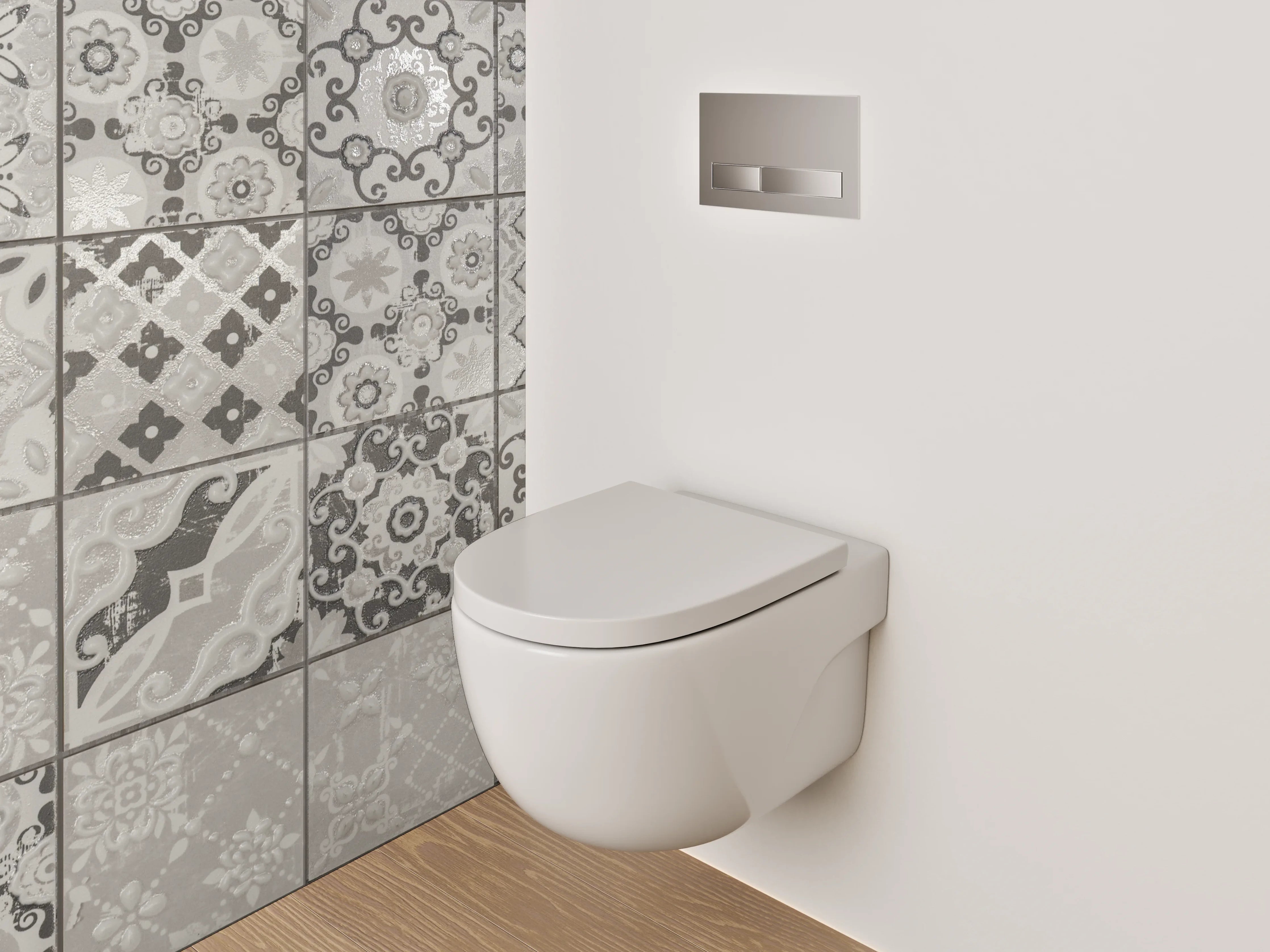 WC-Rückwand - Retro-Grauton Fliesenmuster auf Weiß