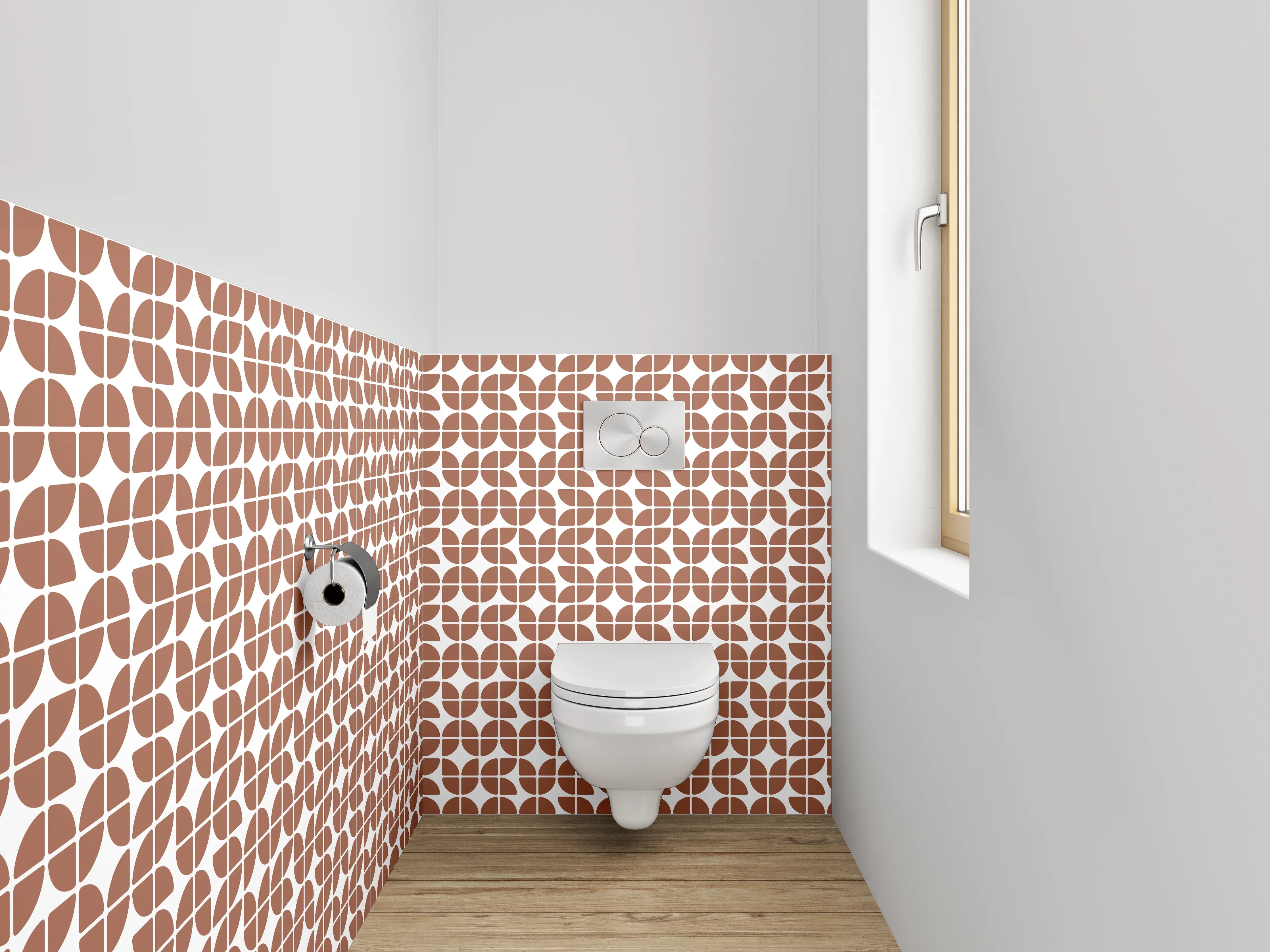 WC-Rückwand - Retro Kachelmuster Braun Weiß