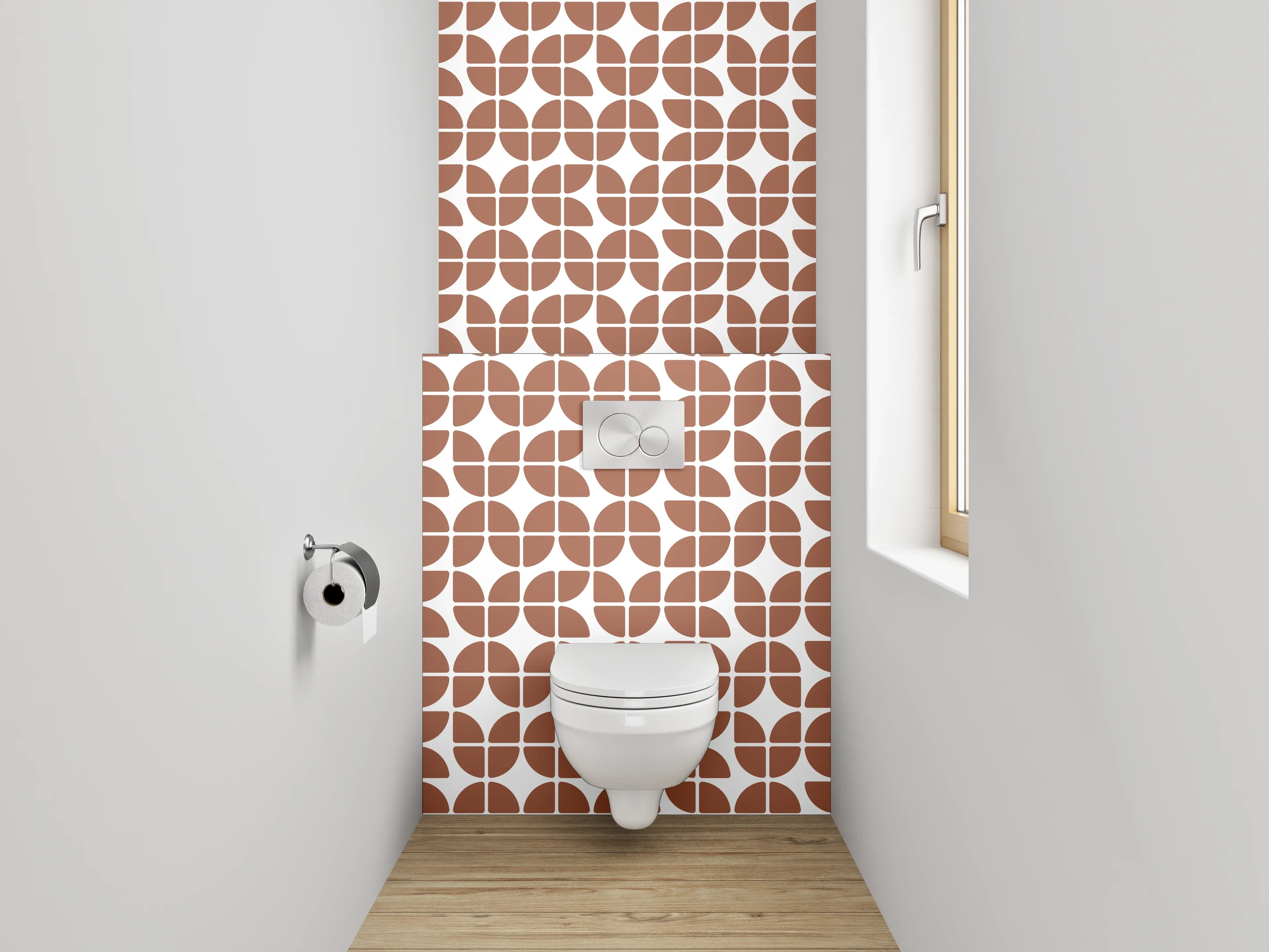WC-Rückwand - Retro Kachelmuster Braun Weiß