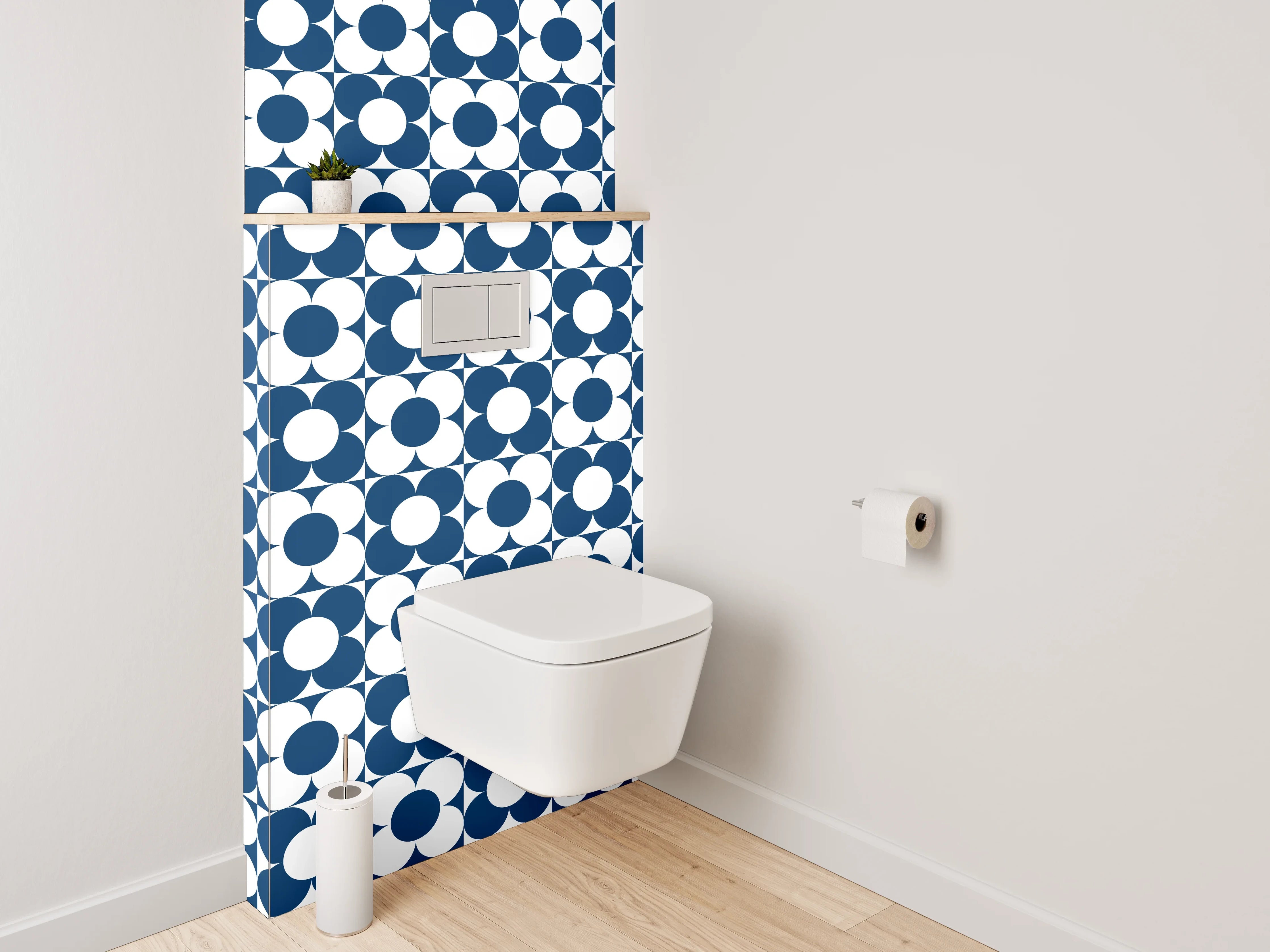 WC-Rückwand - Retro-Kachelmuster in Blau-Weiß